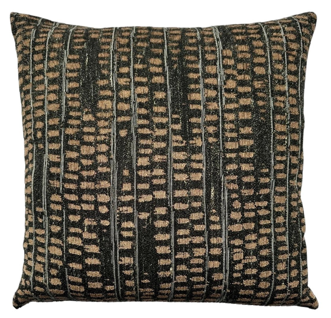 Malini Tan Dot Dash Print On Textured Fabric Square Cushion 50x50
