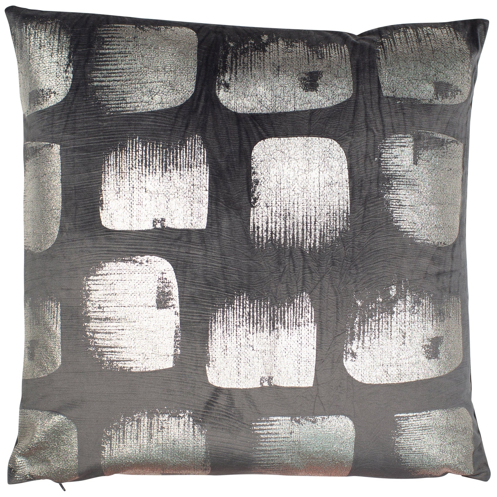 Malini Kyoto Abstract Squares On Grey Velvet Square Cushion 50x50