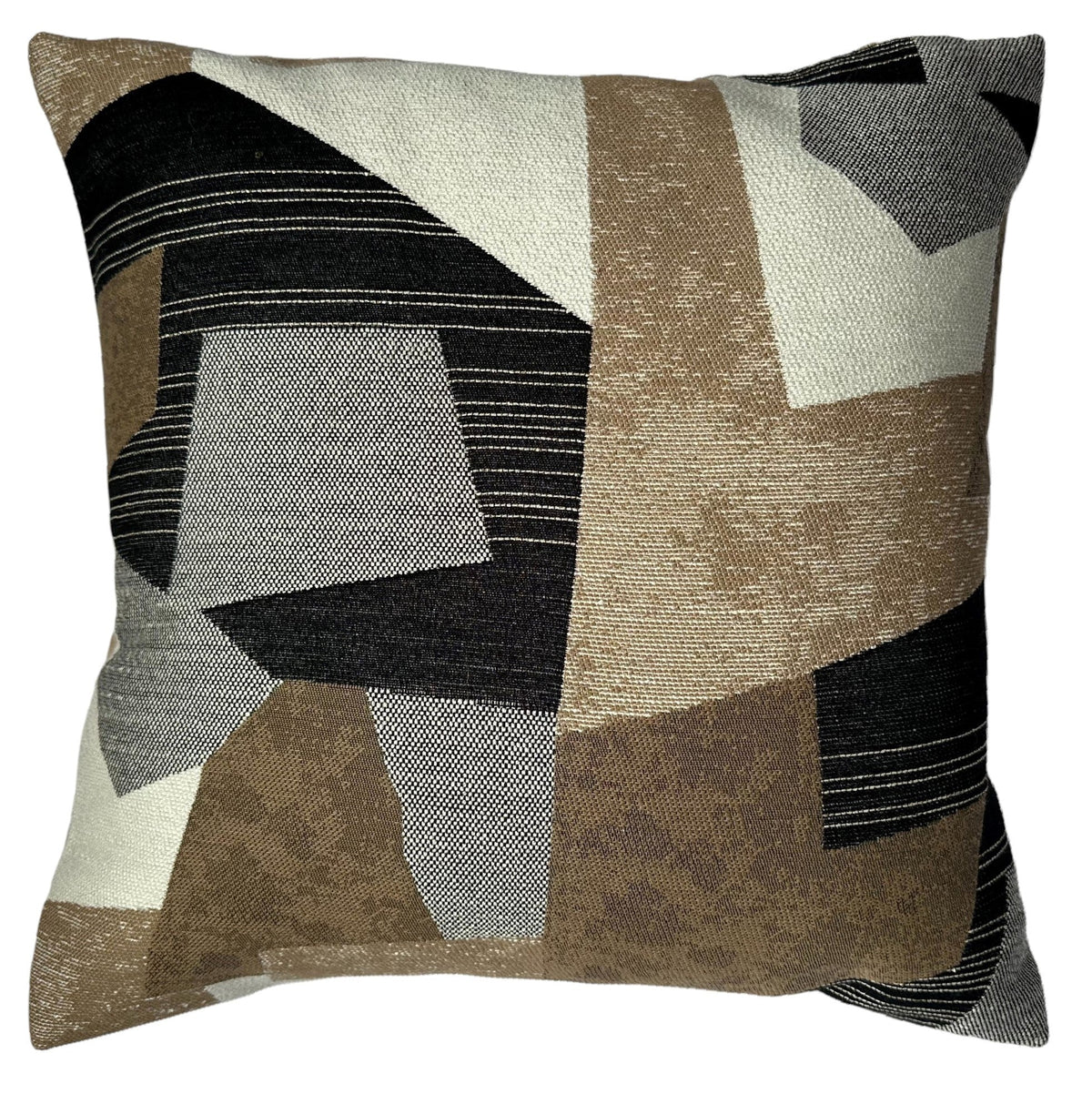 Malini Patchwork Text In Neutrals & Black Square Cushion 50x50
