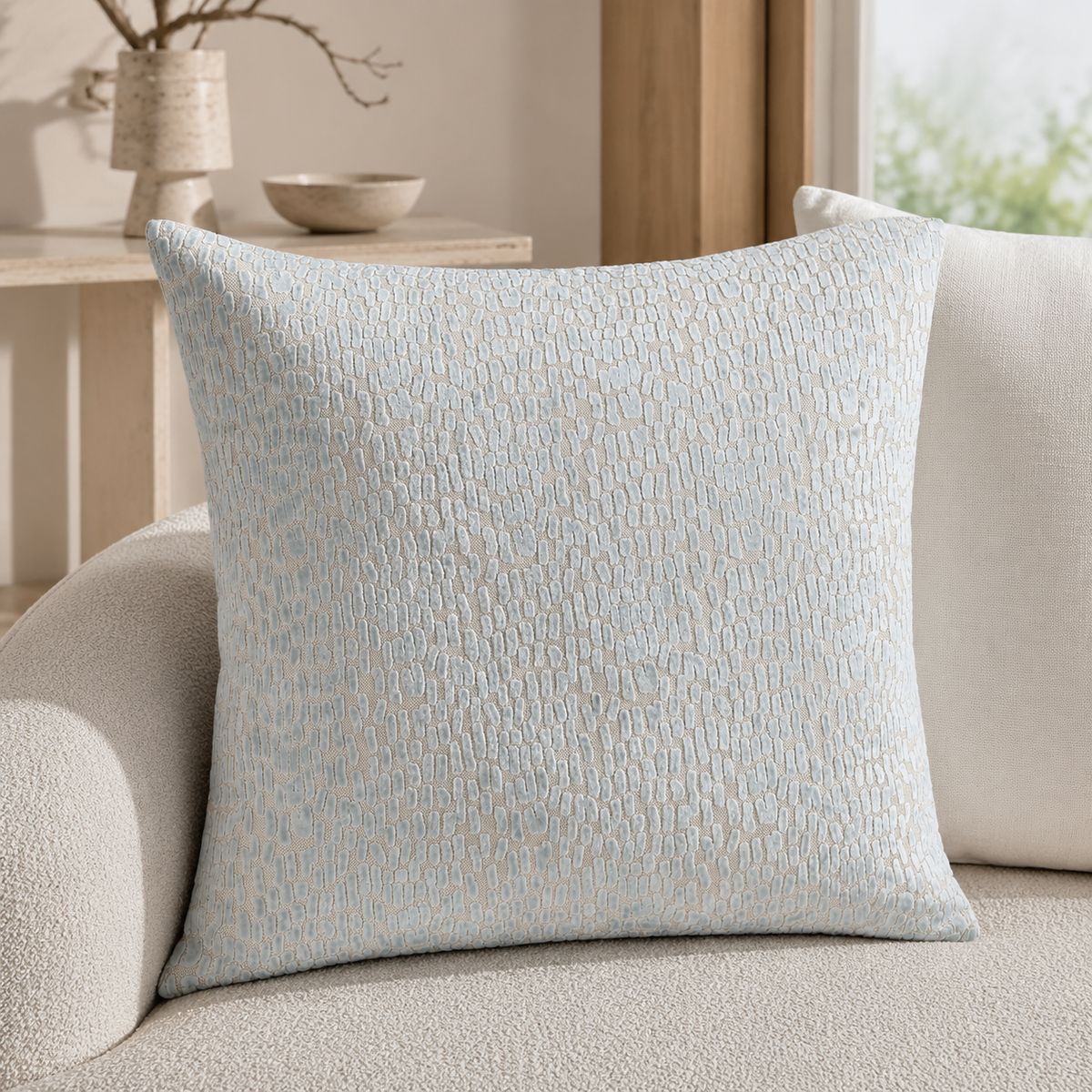 Lifestyle image of Malini Melody Baby Blue cushion