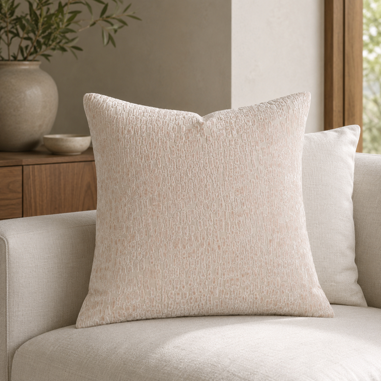 Lifestyle image of Malini Melody Baby Pink cushion