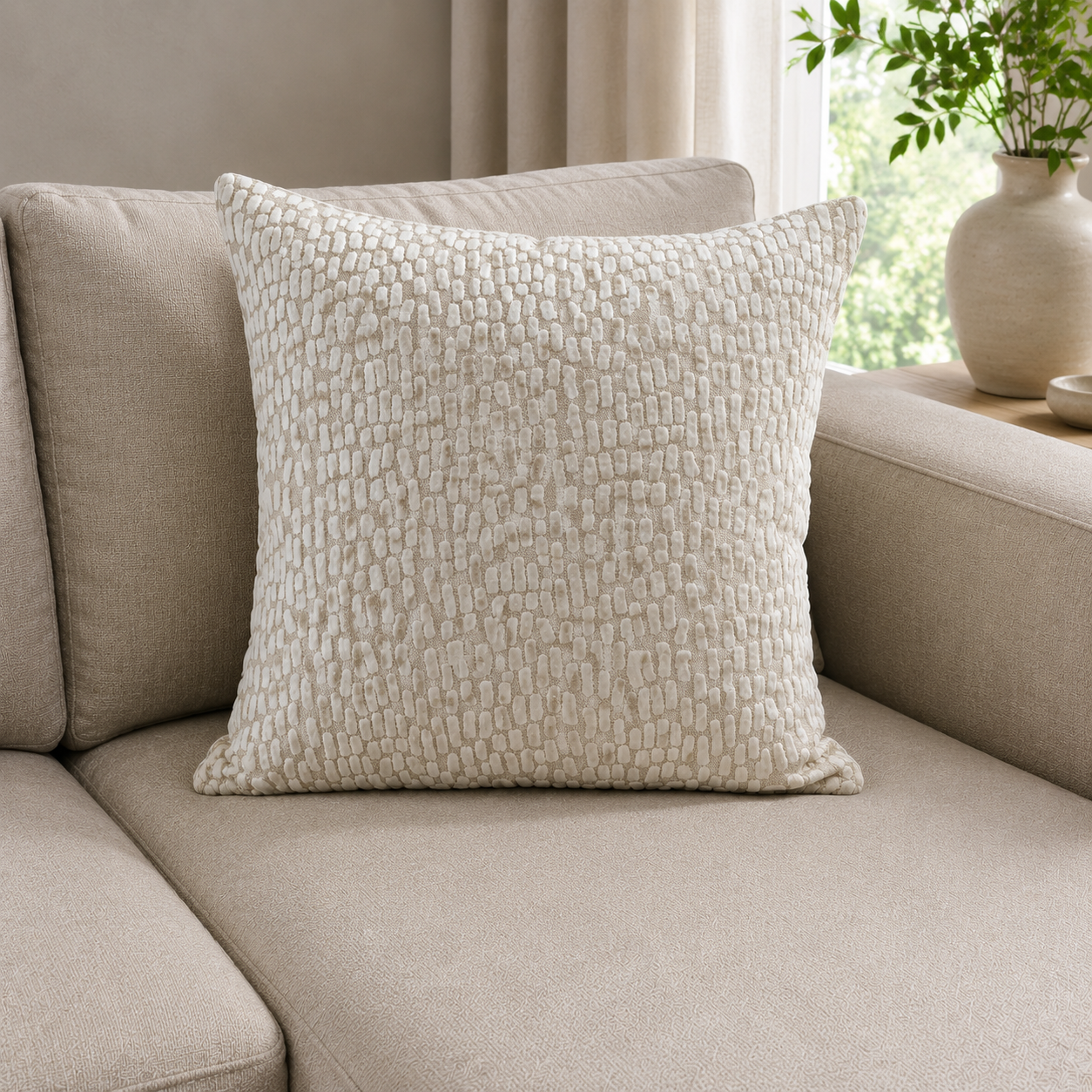 Malini Melody Ivory Velvet Square Cushion 56x56 lifestyle image