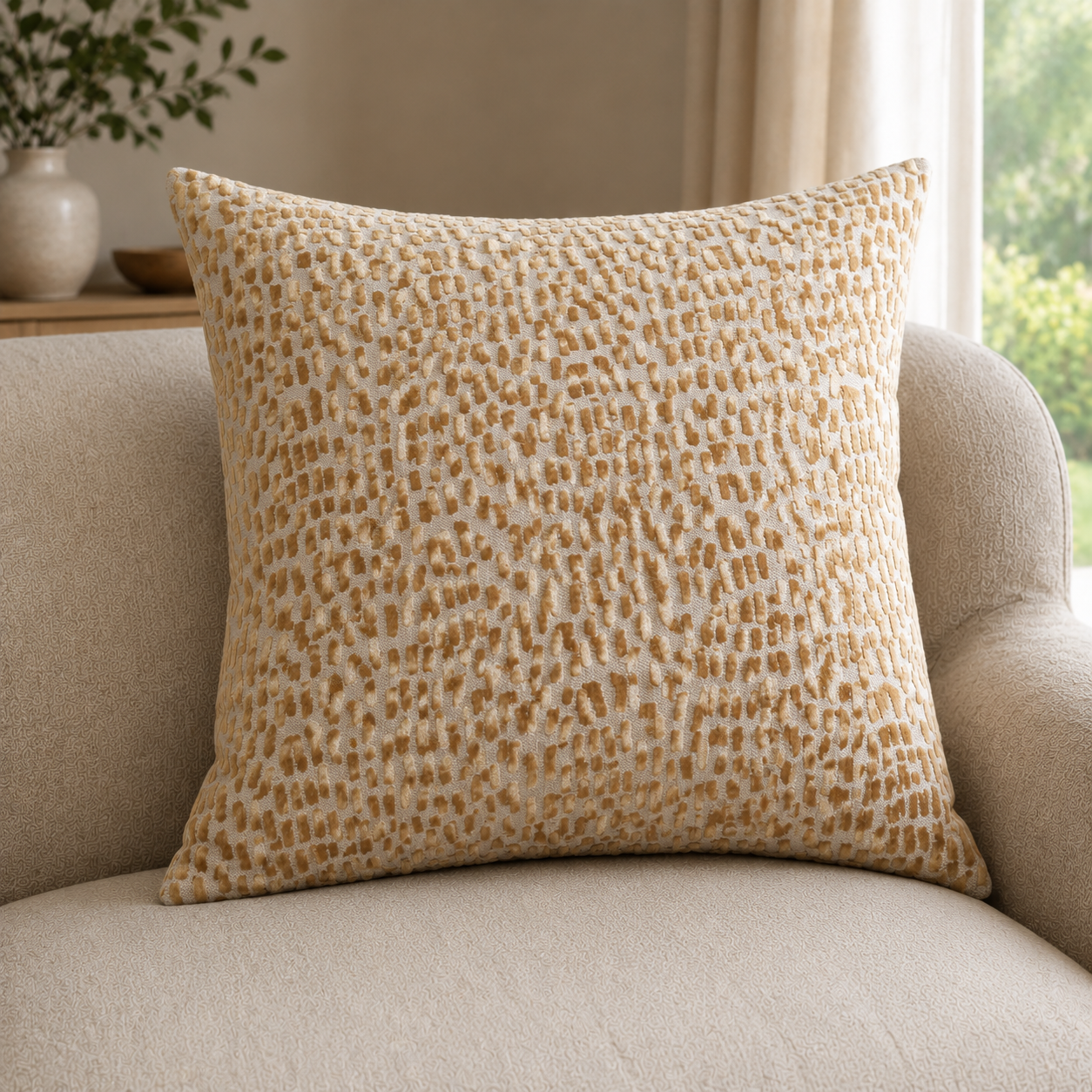 Malini Melody Whiskey Brown Velvet Square Cushion 56x56 lifestyle image