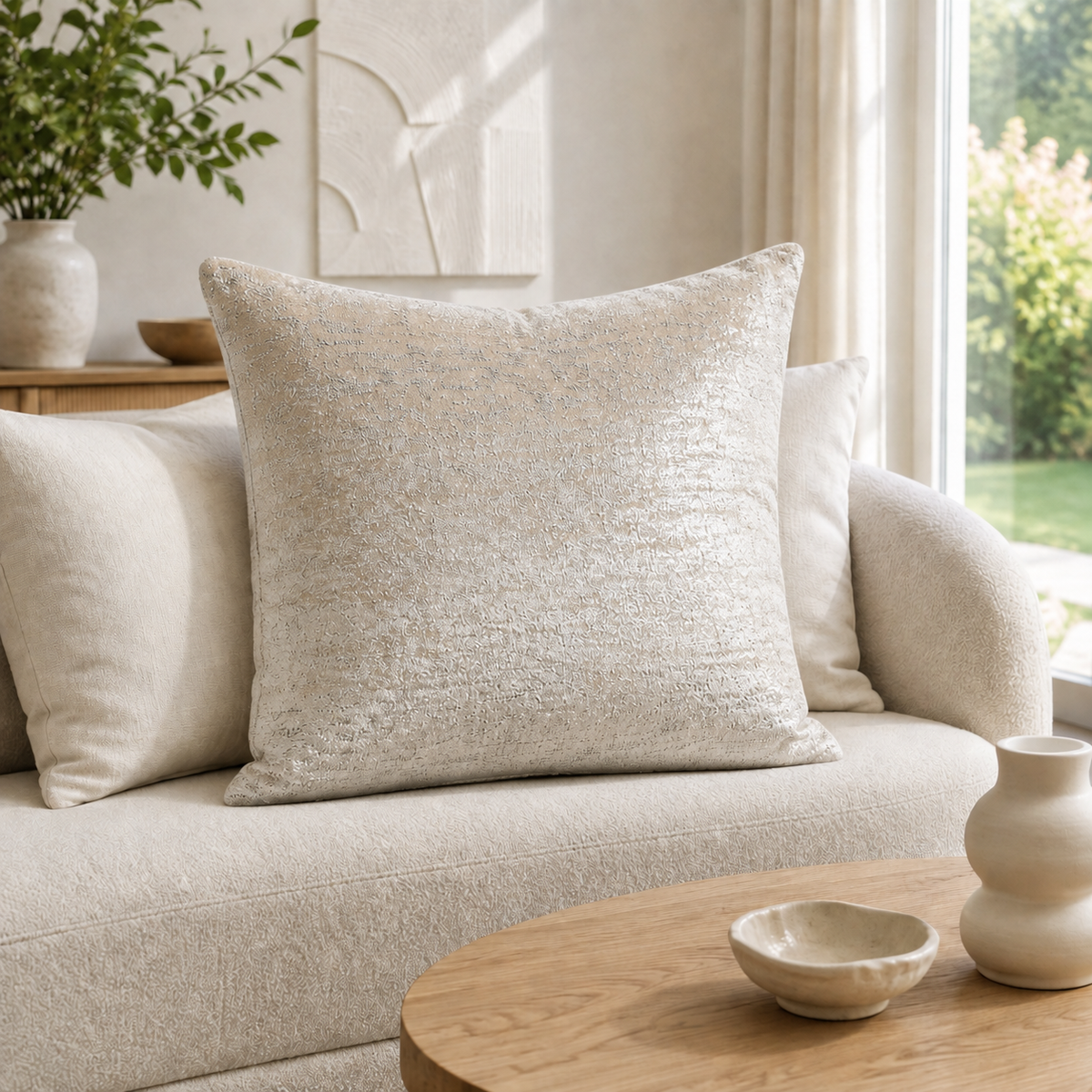 Malini Velvet Metallic Square Cushion 56x56 lifestyle image