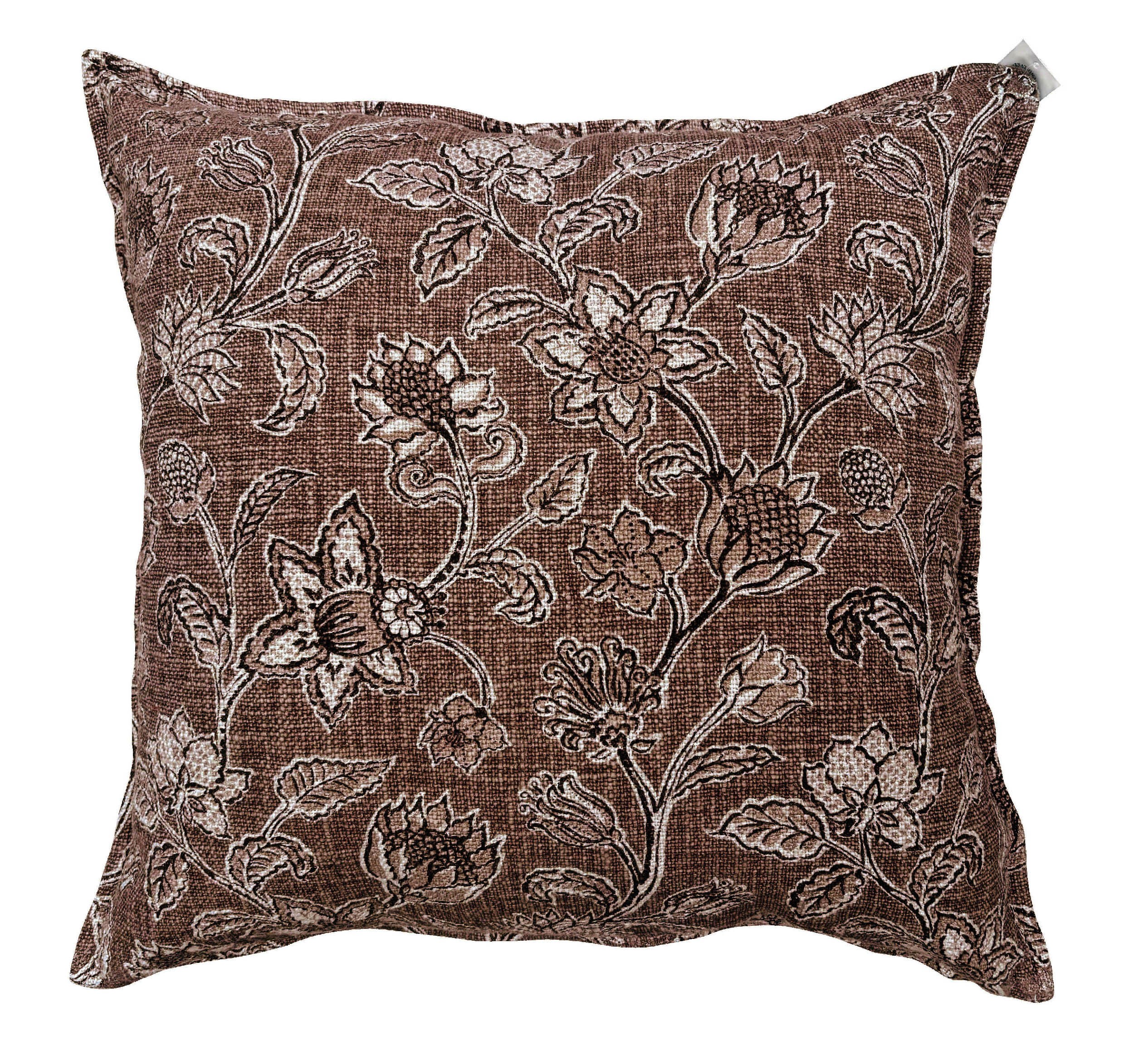 FLORAL TRELLIS PRINT ON WASHED LINEN MIX CHOC  50 X 50