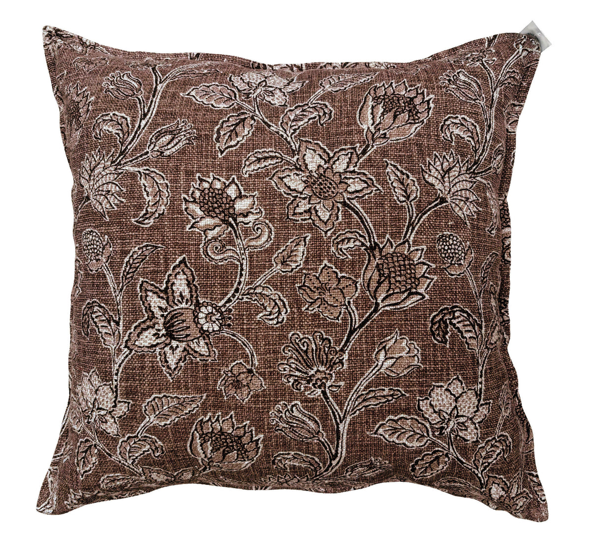 FLORAL TRELLIS PRINT ON WASHED LINEN MIX CHOC  50 X 50