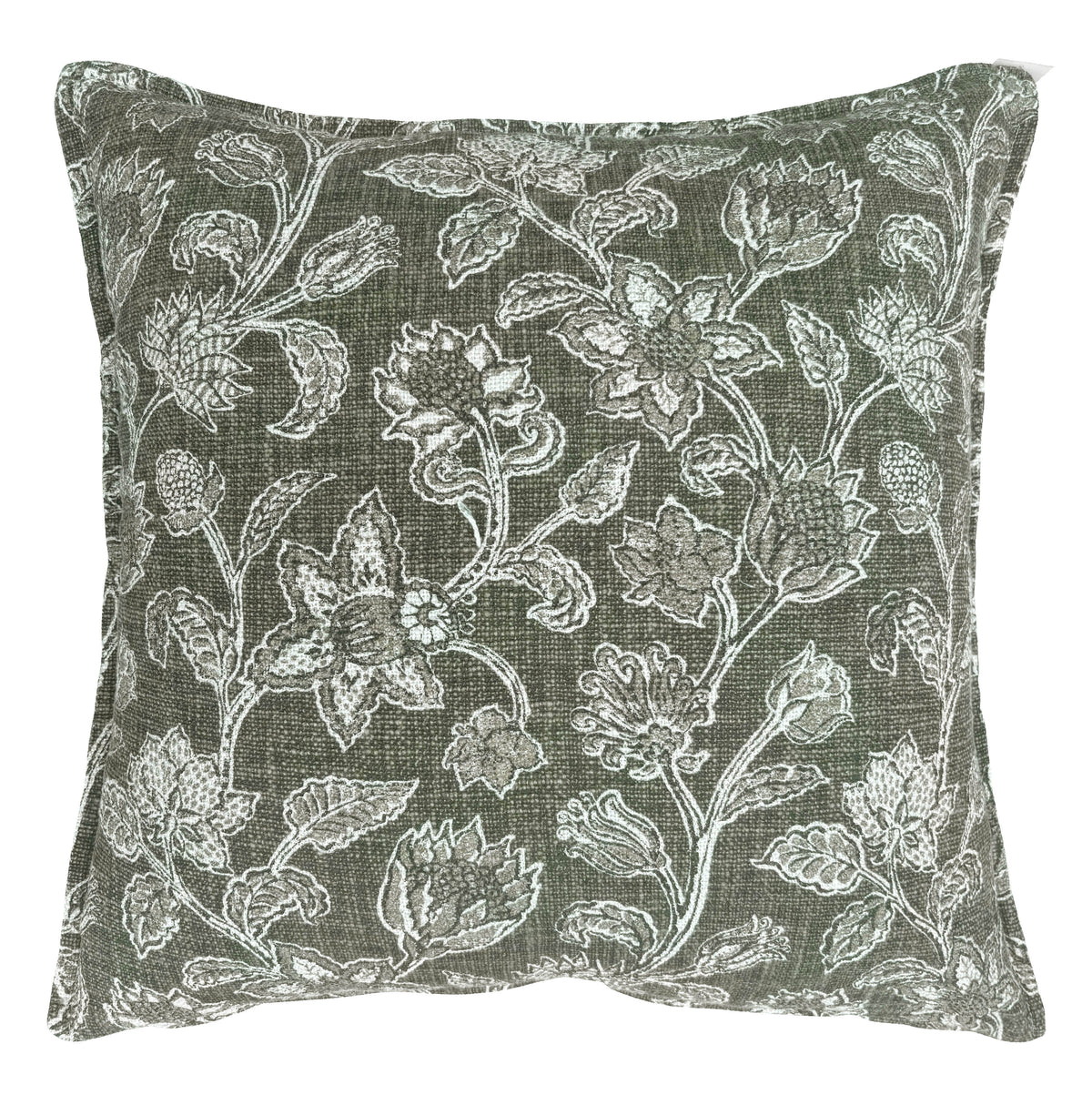 FLORAL TRELLIS PRINT ON WASHED LINEN MIX OLIVE 50 X 50