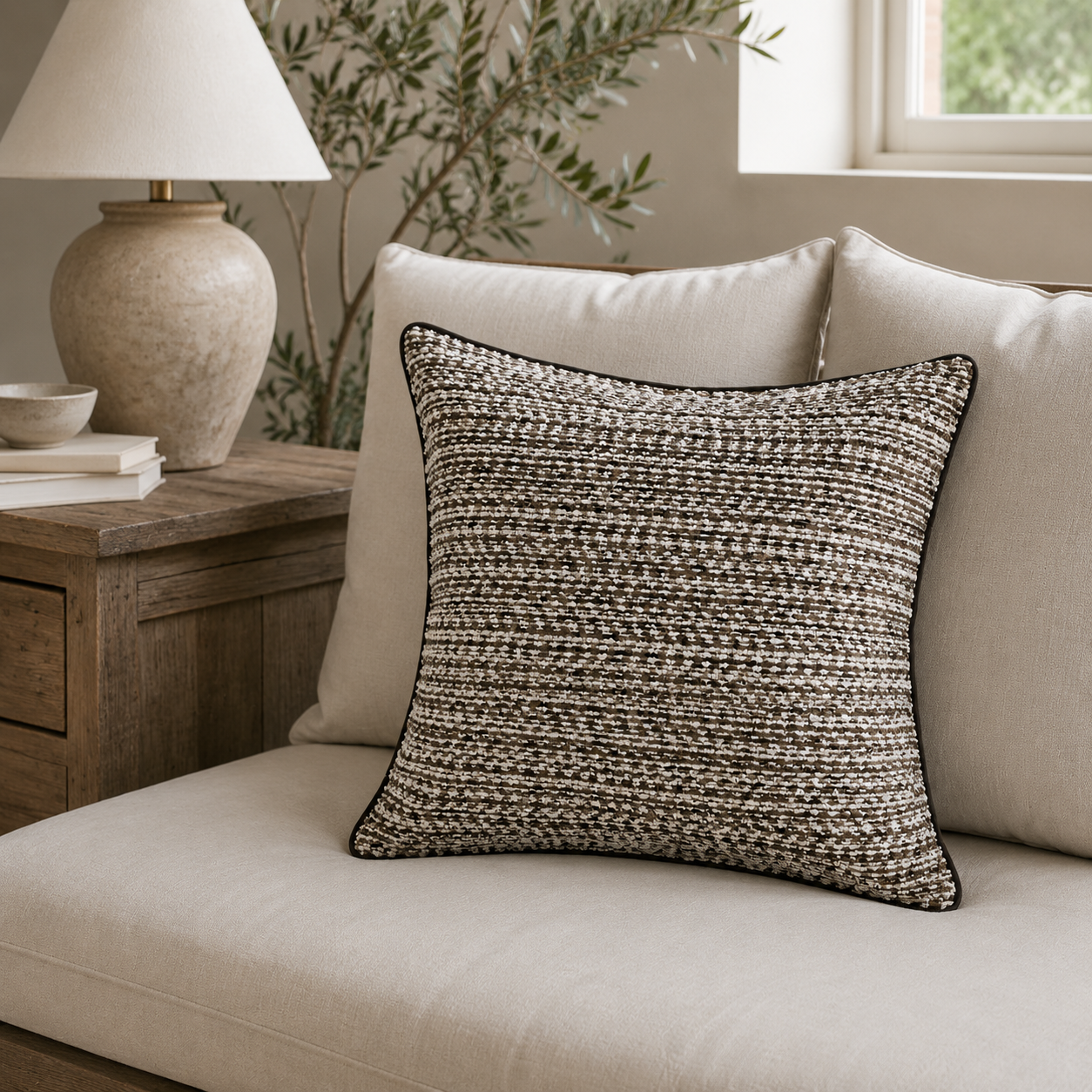 Malini Nalvin Chocolate Textured Slub Cushion 56x56 lifestyle image