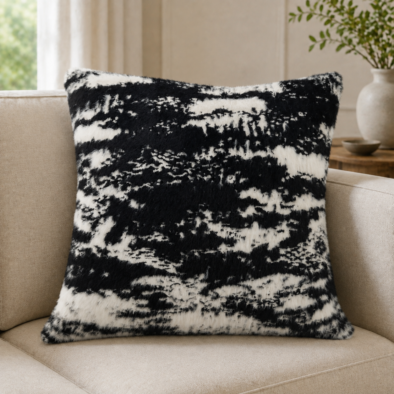Malini Touchme Faux Animal Skin Mono Square Cushion 56x56 lifestyle image