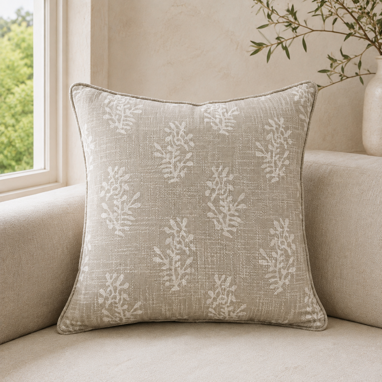 Malini Tula Natural Square Cushion 50x50 lifestyle image