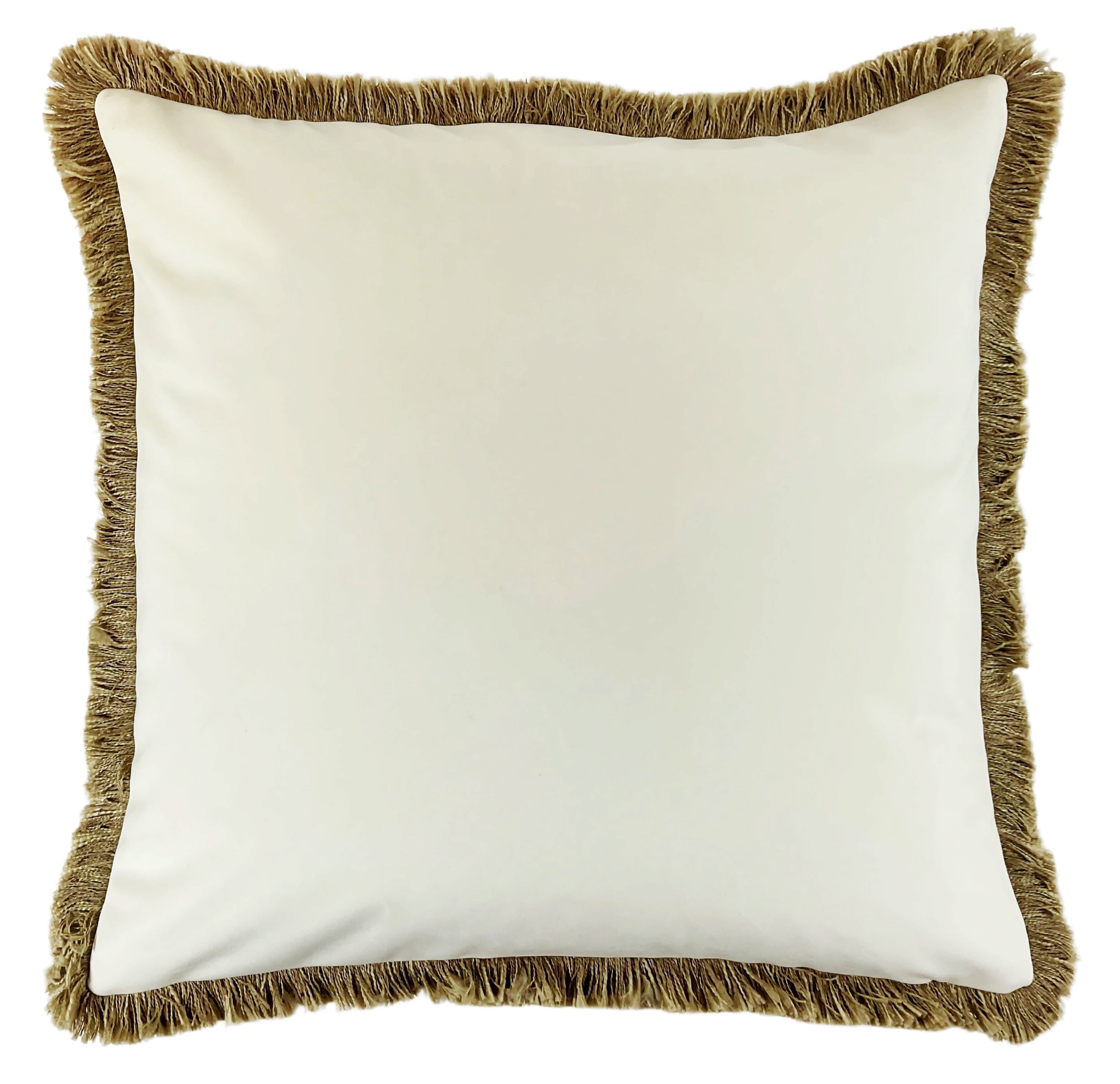 THICK VELVET DBLESIDED CUSHION WITH NAT FRINGE IN CHAMPAGNE 55 X 55