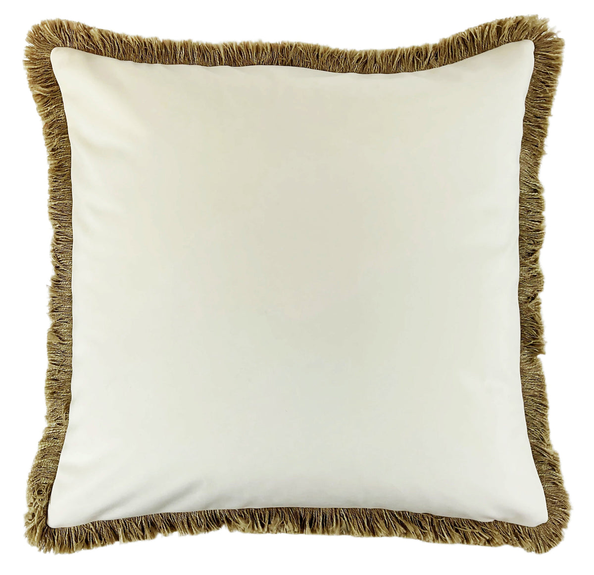 THICK VELVET DBLESIDED CUSHION WITH NAT FRINGE IN CHAMPAGNE 55 X 55