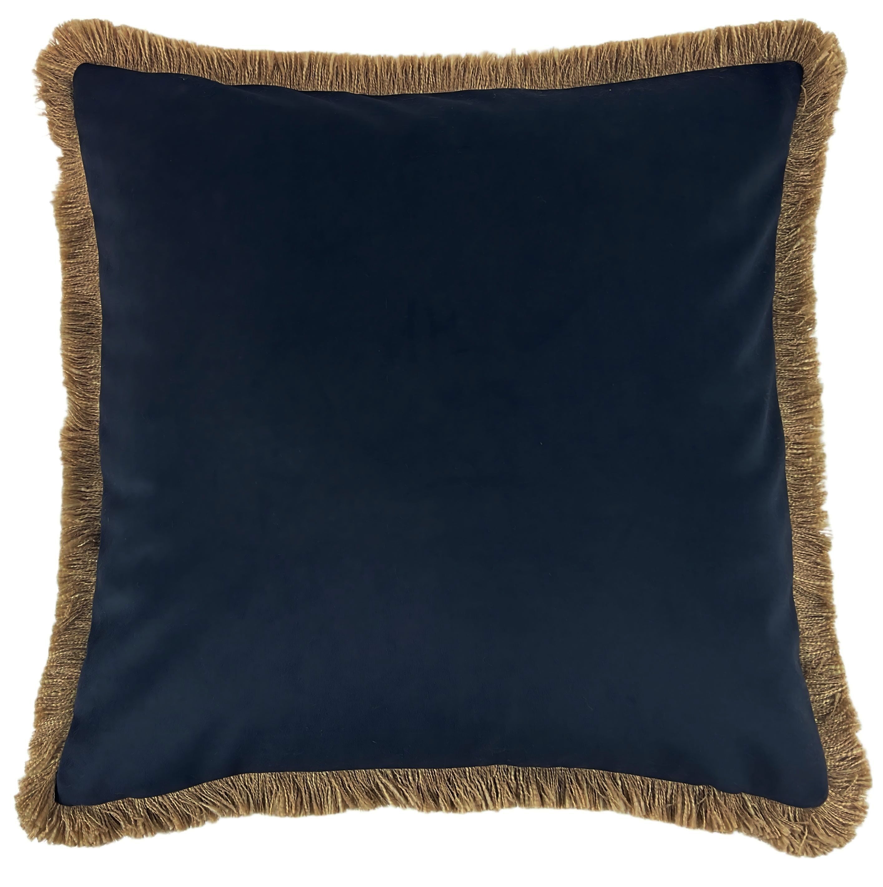 THICK VELVET DBLESIDED CUSHION WITH NAT FRINGE IN NAVY 55 X 55