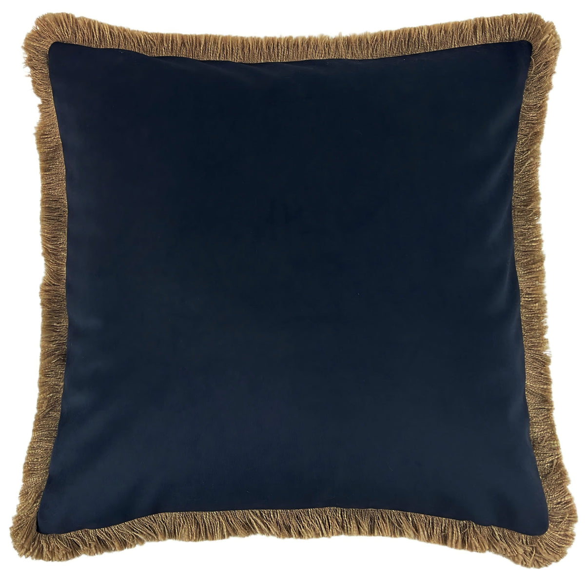 THICK VELVET DBLESIDED CUSHION WITH NAT FRINGE IN NAVY 55 X 55