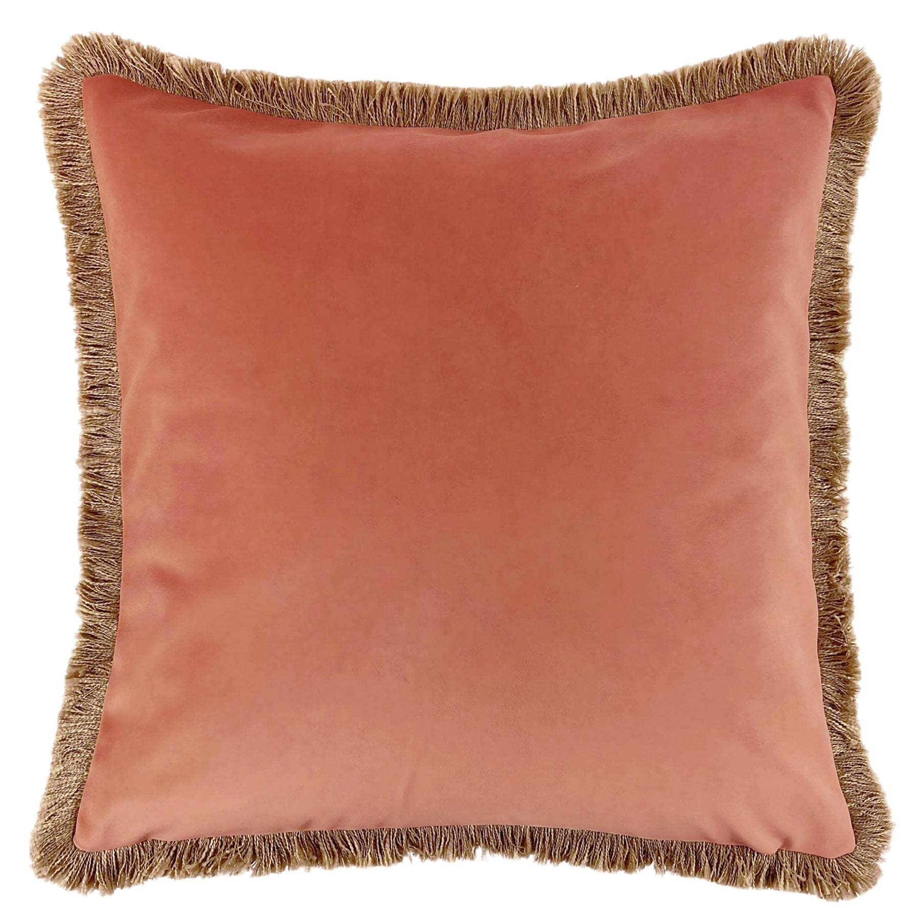 THICK VELVET DBLESIDED CUSHION WITH NAT FRINGE IN PLASTER 55 X 55