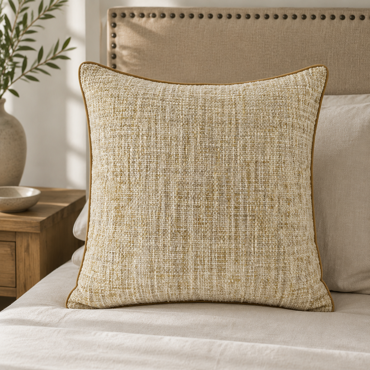 Malini Soft Textured Weave Cushion Natural Square Cushion 56x56 lifestyle image