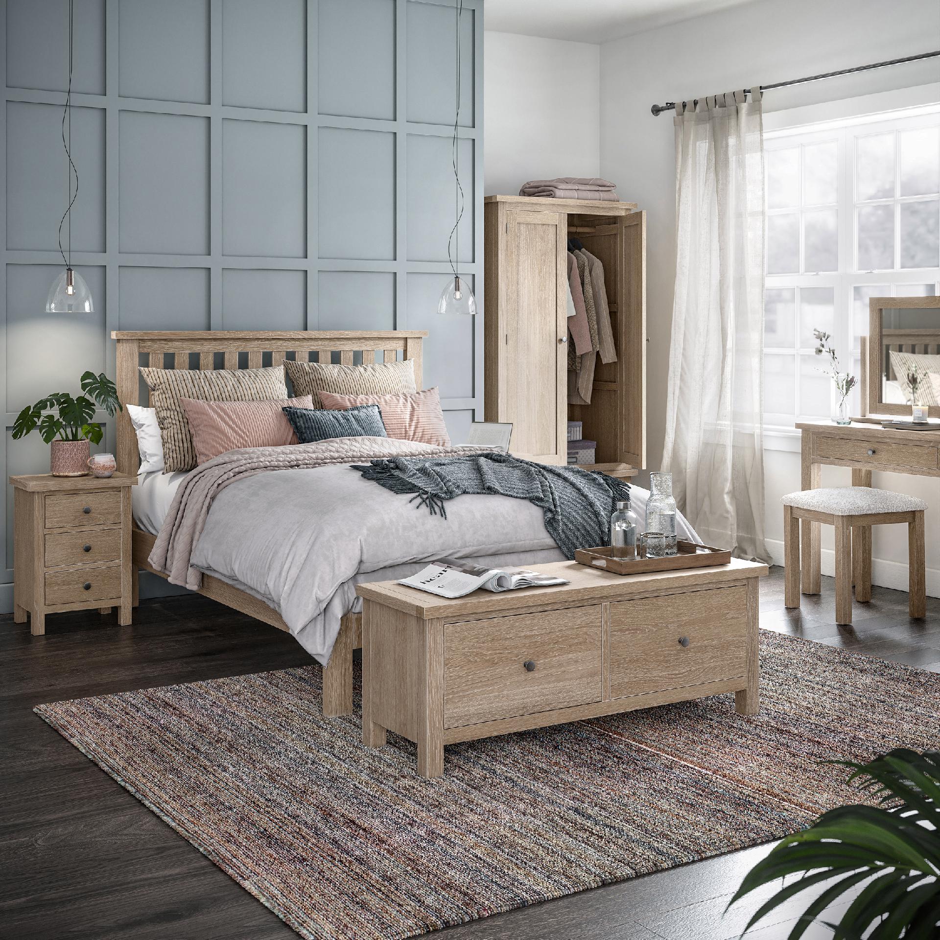 Somerton Whitewash Oak Wood King Size Bed