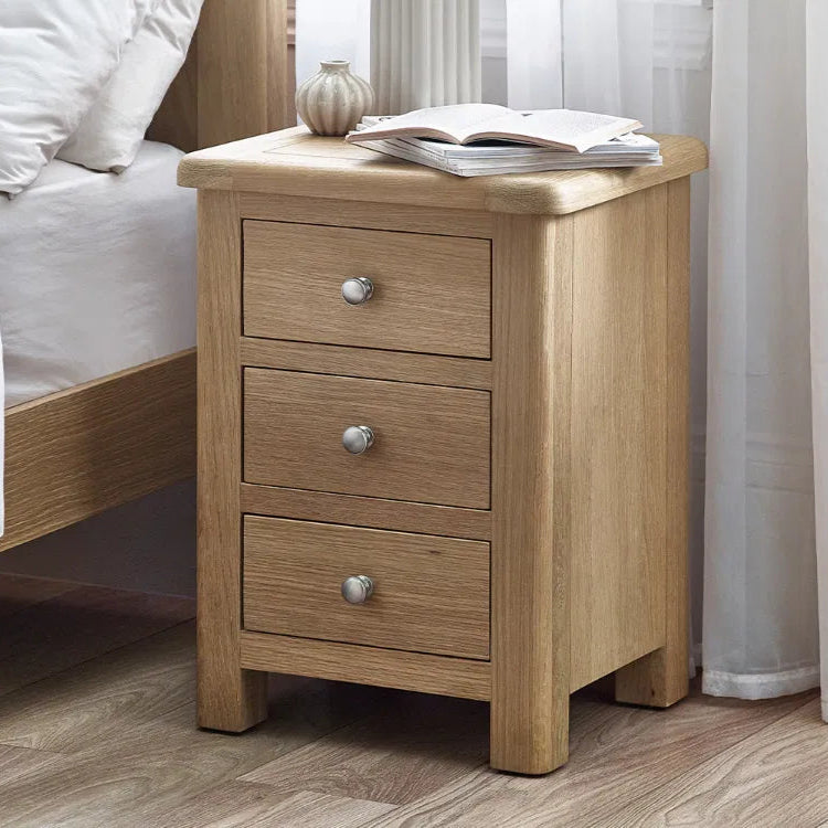 Cayden Limed Oak Wood Bedside Table | 3 Drawers