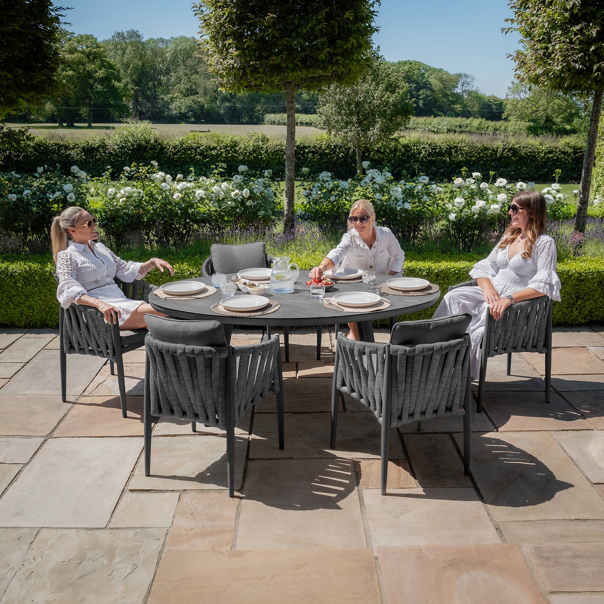 Milan Charcoal Oval Outdoor Dining Set with Lazy Susan | 6 Seater