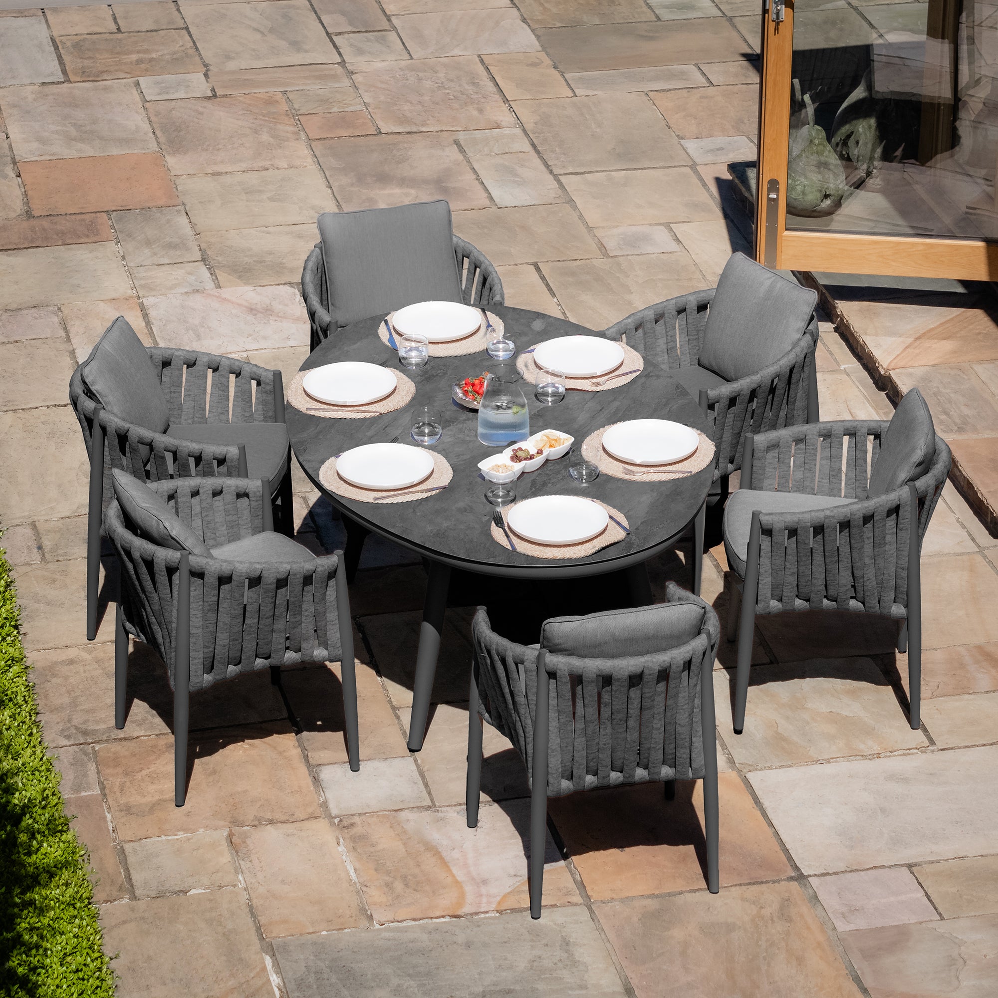 Milan Charcoal Oval Outdoor Dining Set with Lazy Susan | 6 Seater