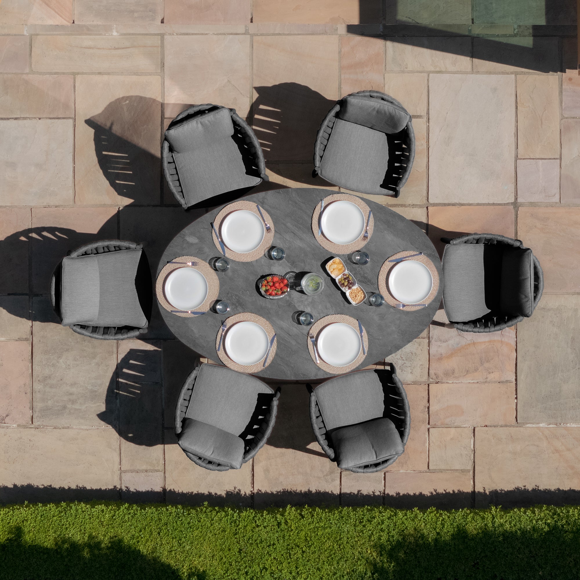 Milan Charcoal Oval Outdoor Dining Set with Lazy Susan | 6 Seater