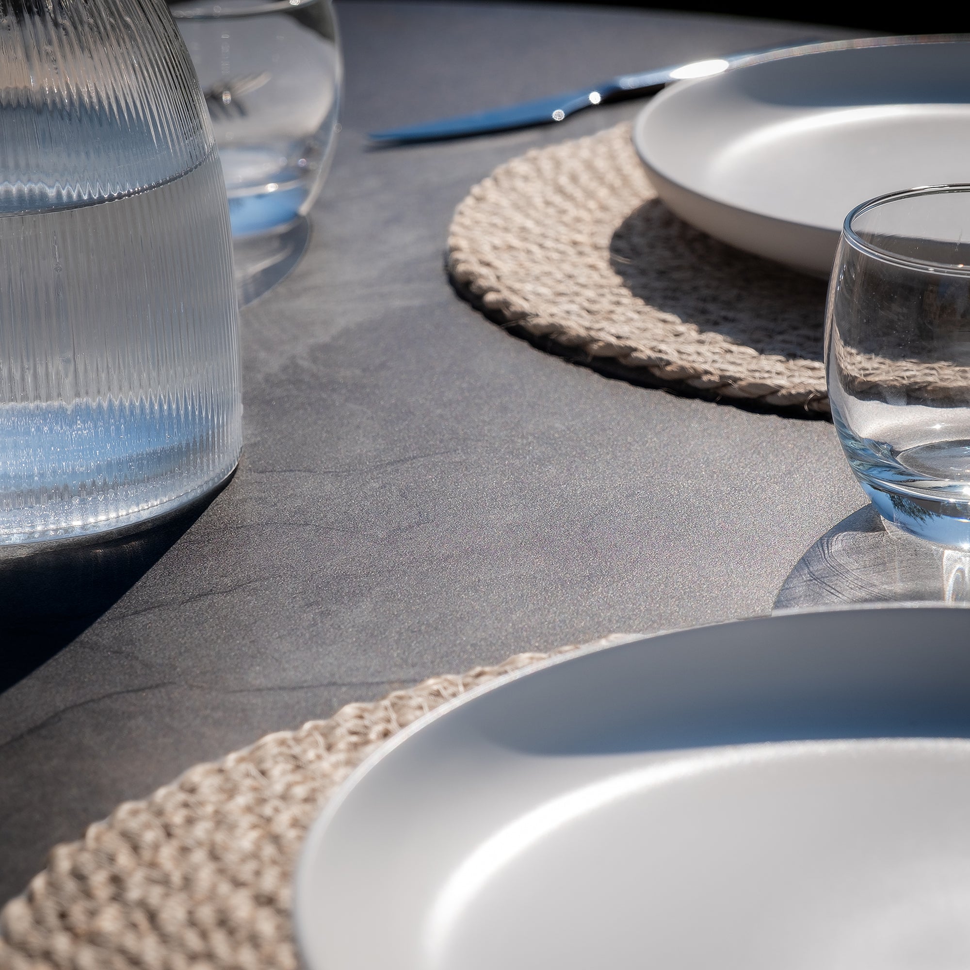Milan Charcoal Oval Outdoor Dining Set with Lazy Susan | 6 Seater