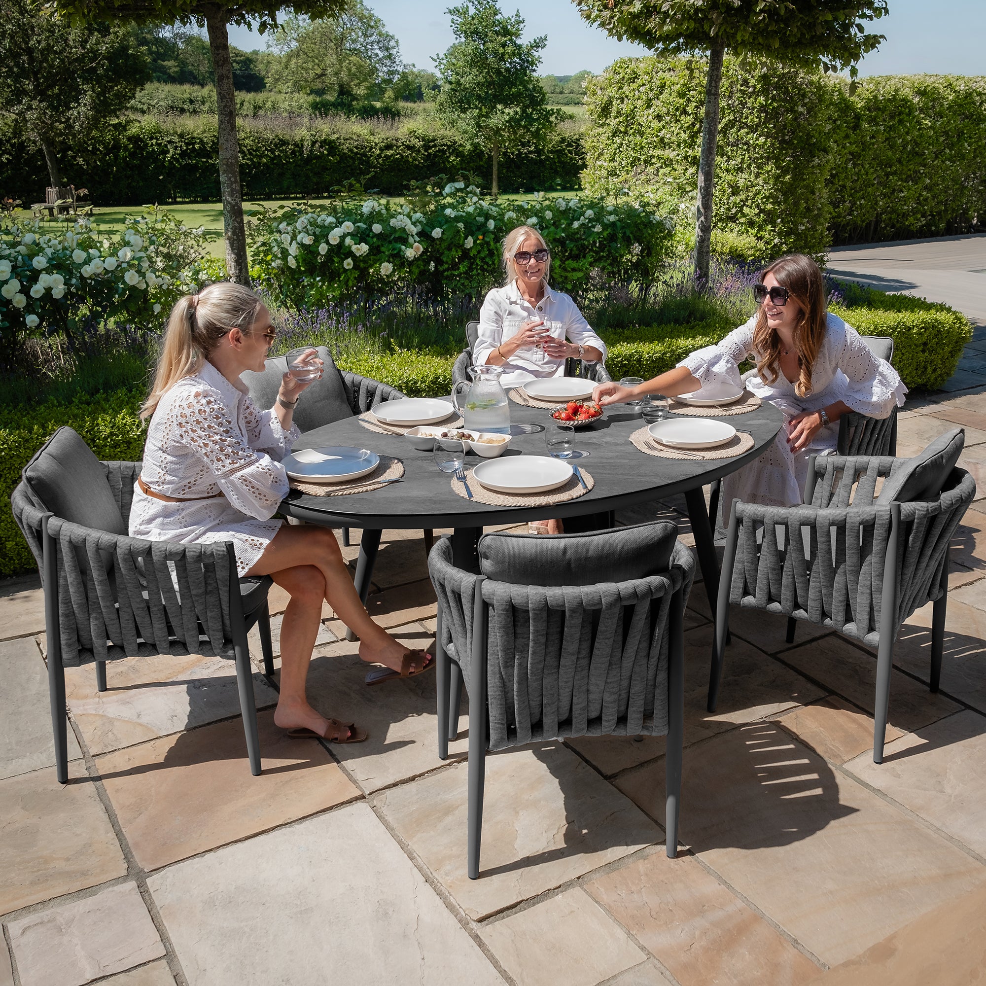 Milan Charcoal Oval Outdoor Dining Set with Lazy Susan | 6 Seater