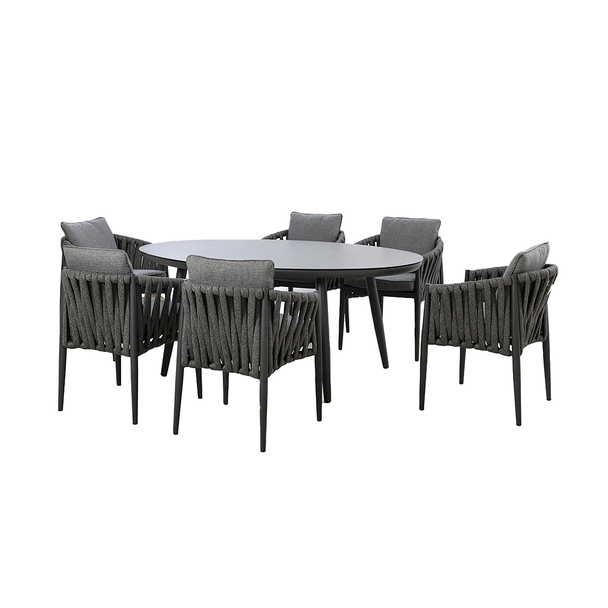 Milan Charcoal Oval Outdoor Dining Set with Lazy Susan | 6 Seater