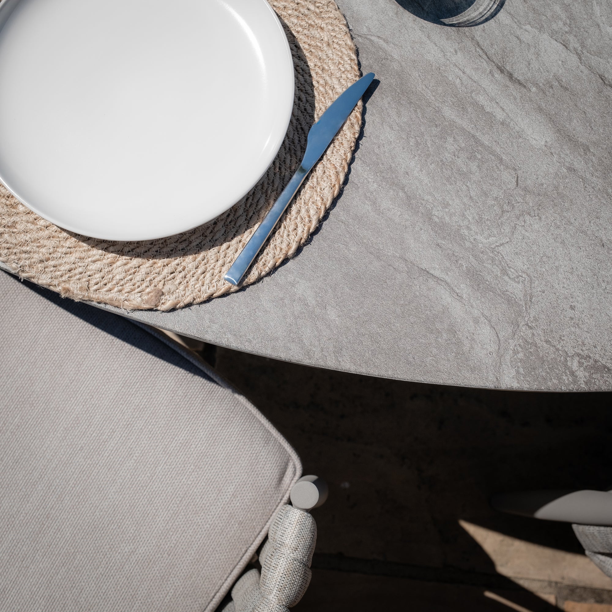 Milan Grey Cool Linen Oval Dining Set with Lazy Susan | 6 Seater