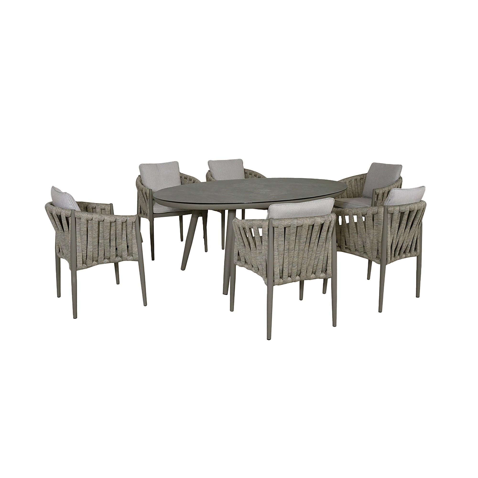 Milan Grey Cool Linen Oval Dining Set with Lazy Susan | 6 Seater