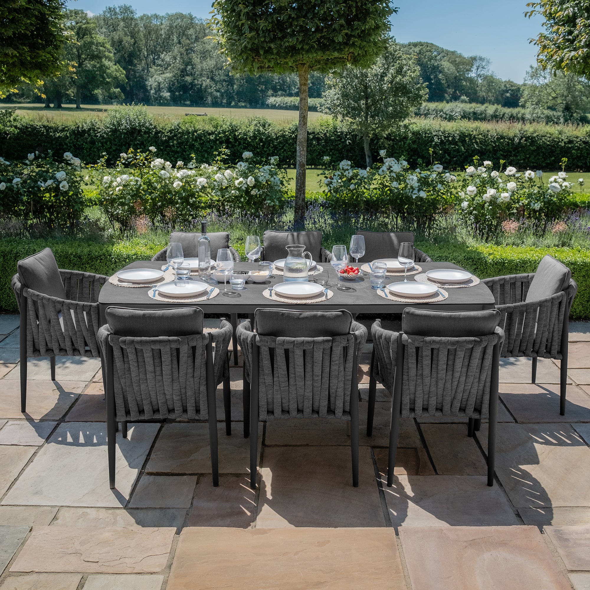 Milan Charcoal Rectangular Outdoor Dining Set | 8 Seater