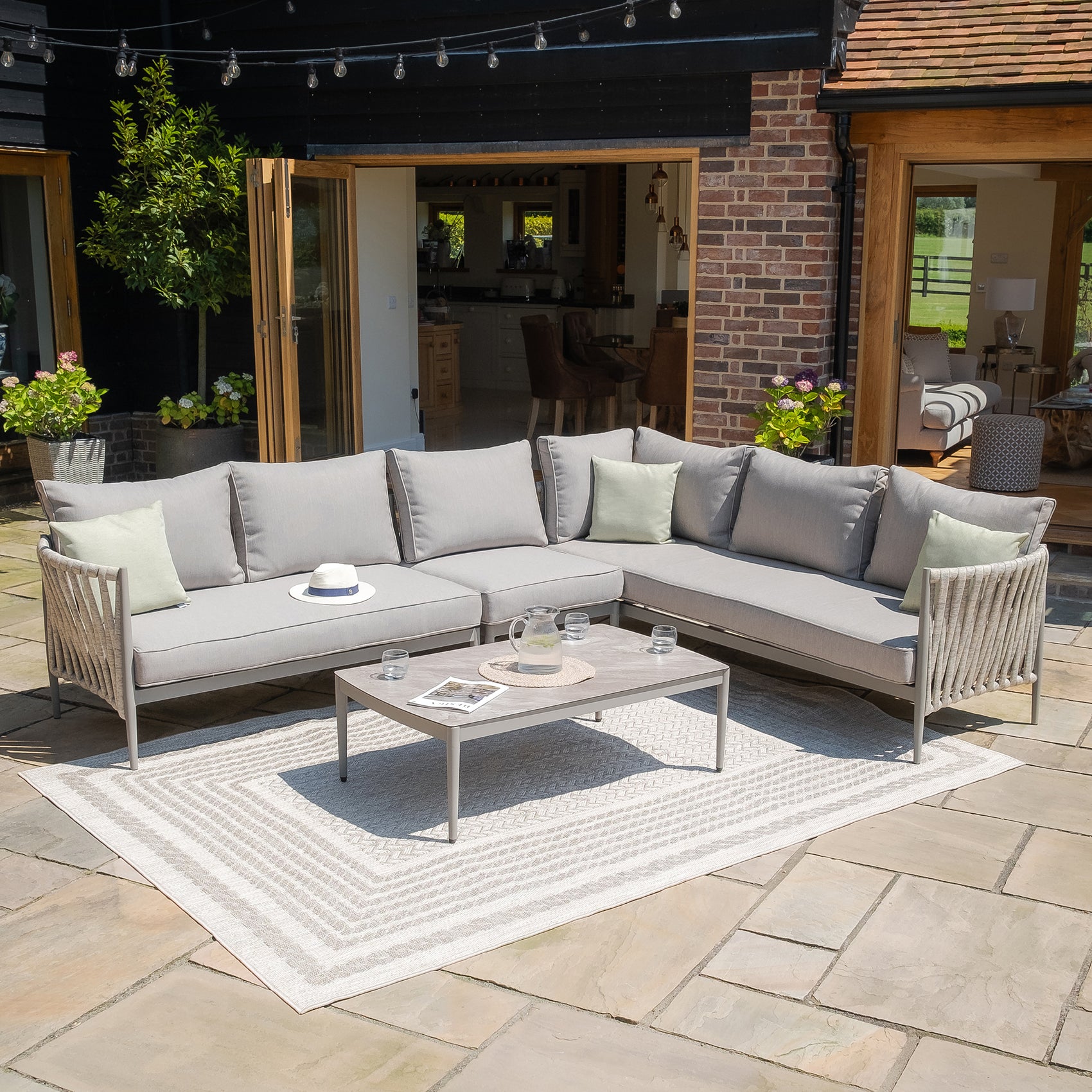 Milan Grey Cool Linen Corner Sofa Set | Large