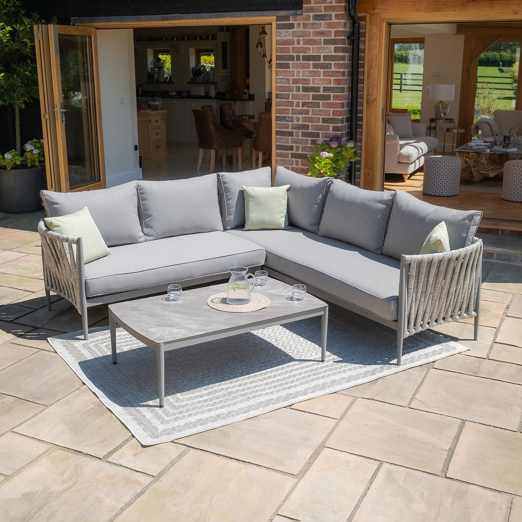 Milan Grey Cool Linen Corner Sofa Set | Small