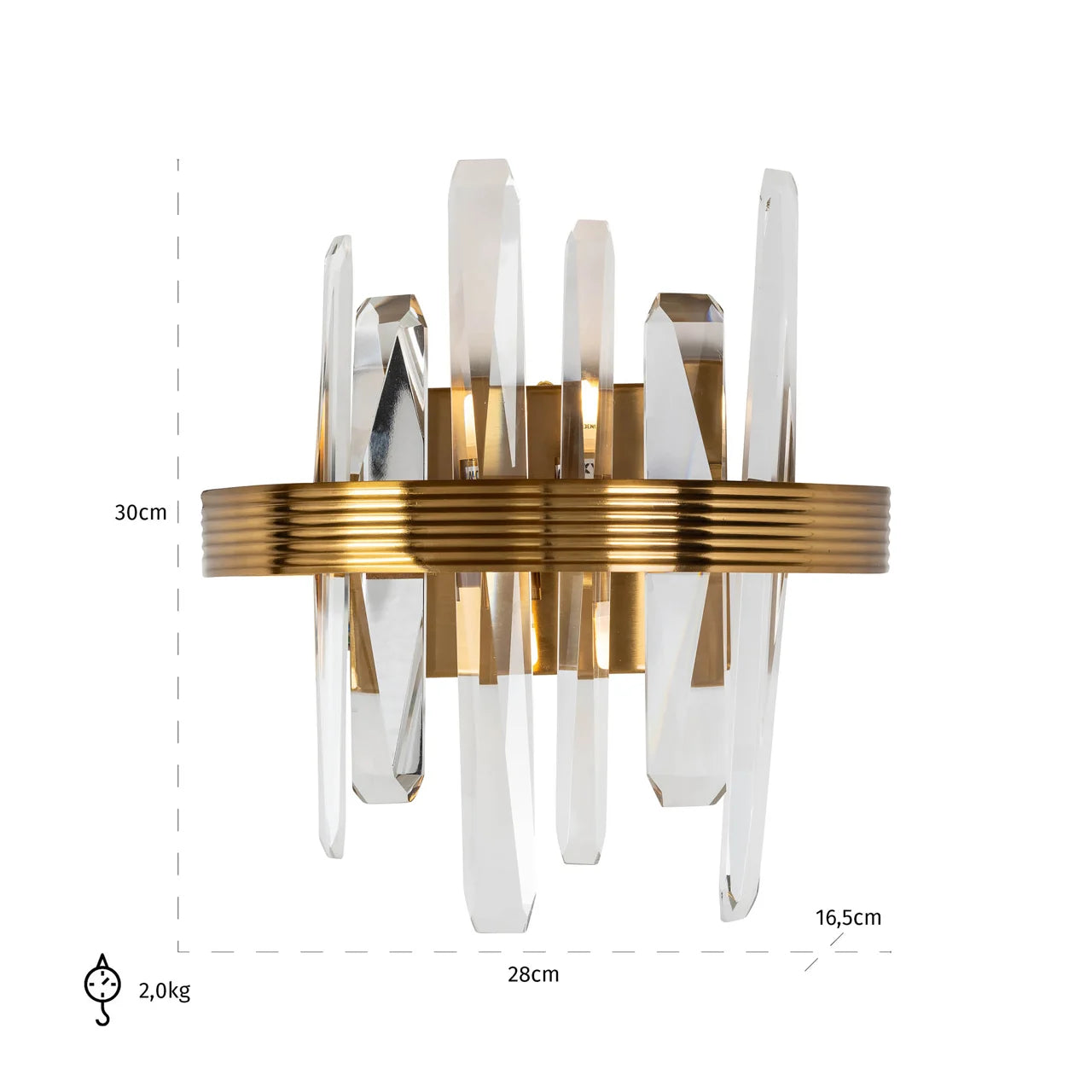 Richmond Interiors Brigh Gold Band & Crystal Glass Wall Light