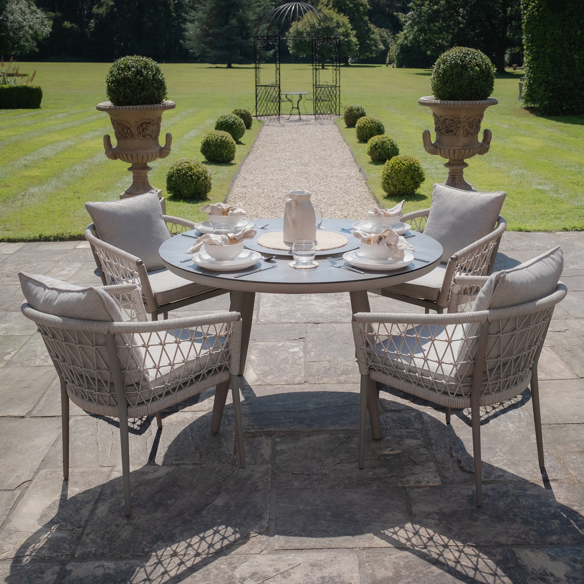 Monaco Grey Cool Linen Round Dining Set | 4 Seater