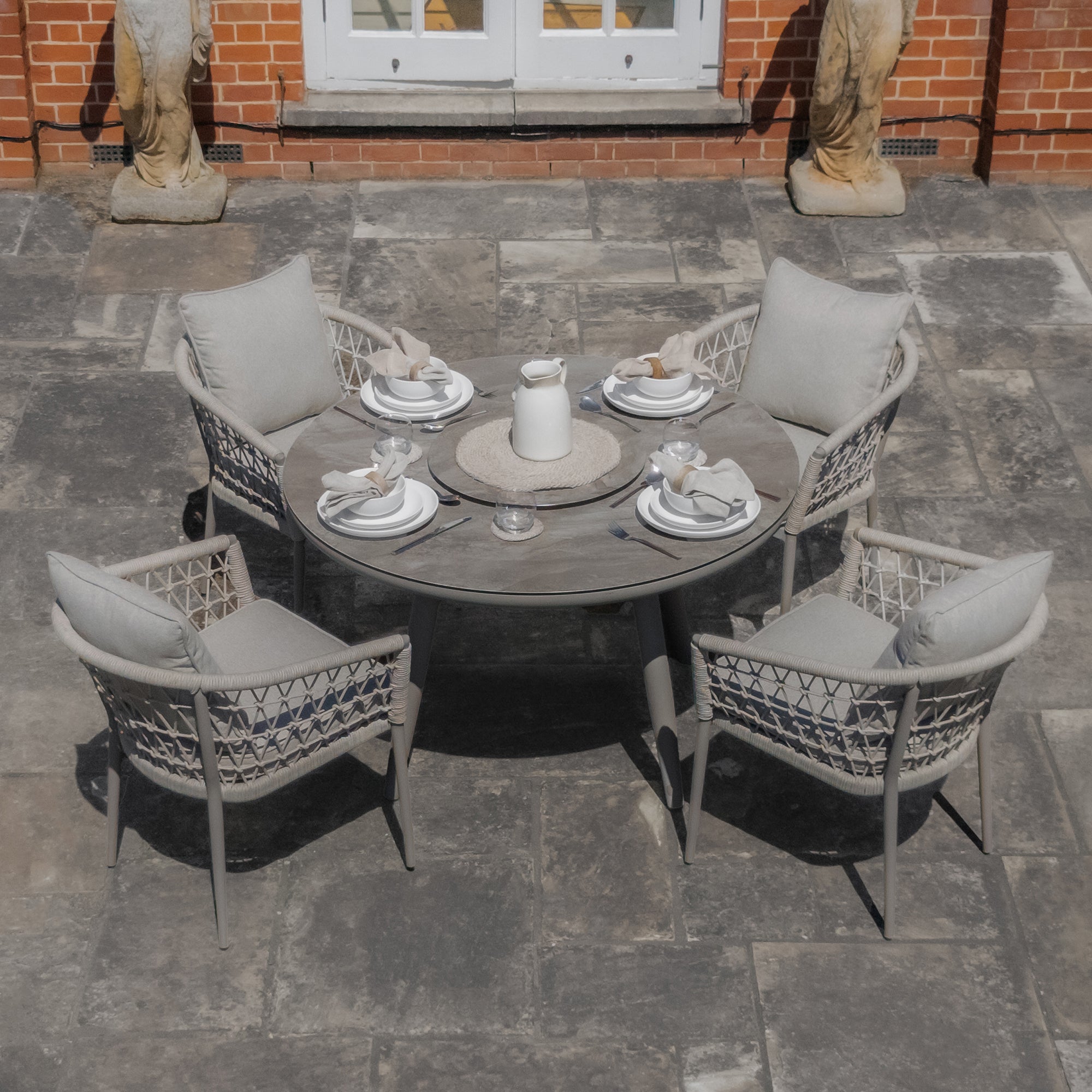 Monaco Grey Cool Linen Round Dining Set | 4 Seater