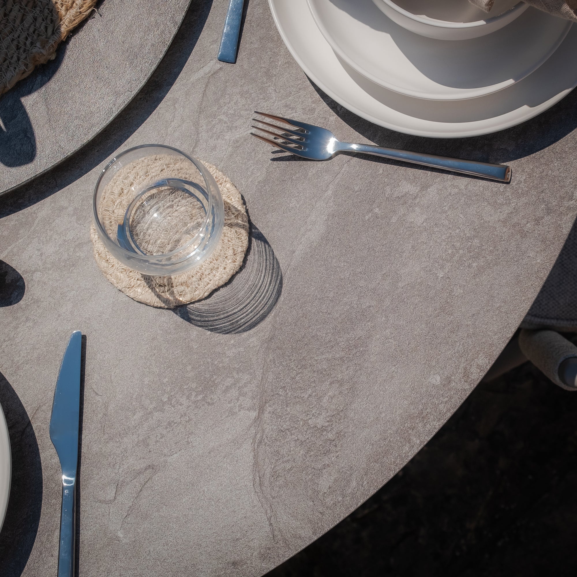 Monaco Grey Cool Linen Round Dining Set | 4 Seater