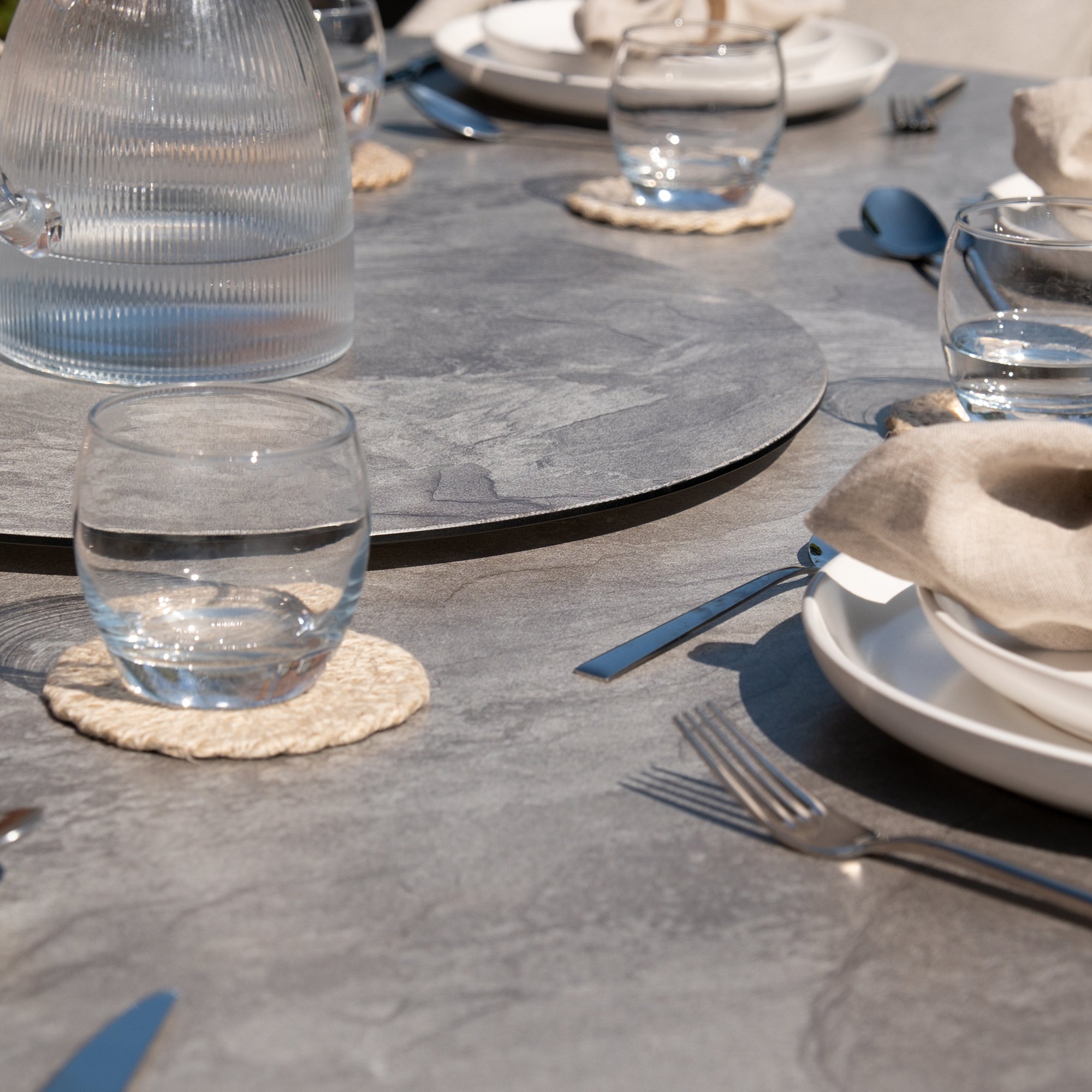 Monaco Grey Cool Linen Round Dining Set | 4 Seater