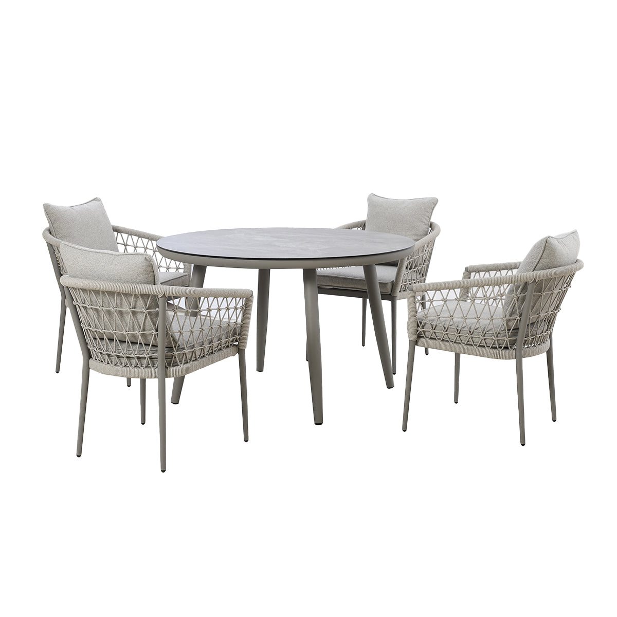 Monaco Grey Cool Linen Round Dining Set | 4 Seater
