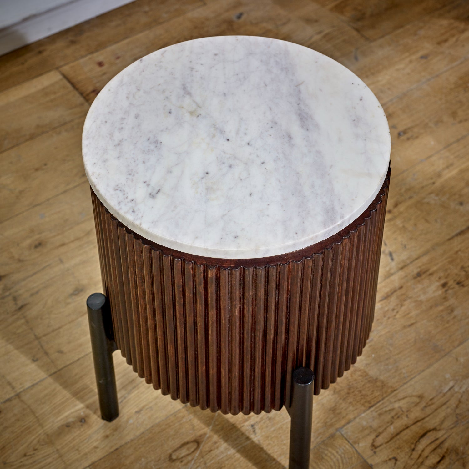 Melora Brown Mango Wood & White Marble Round Side Table