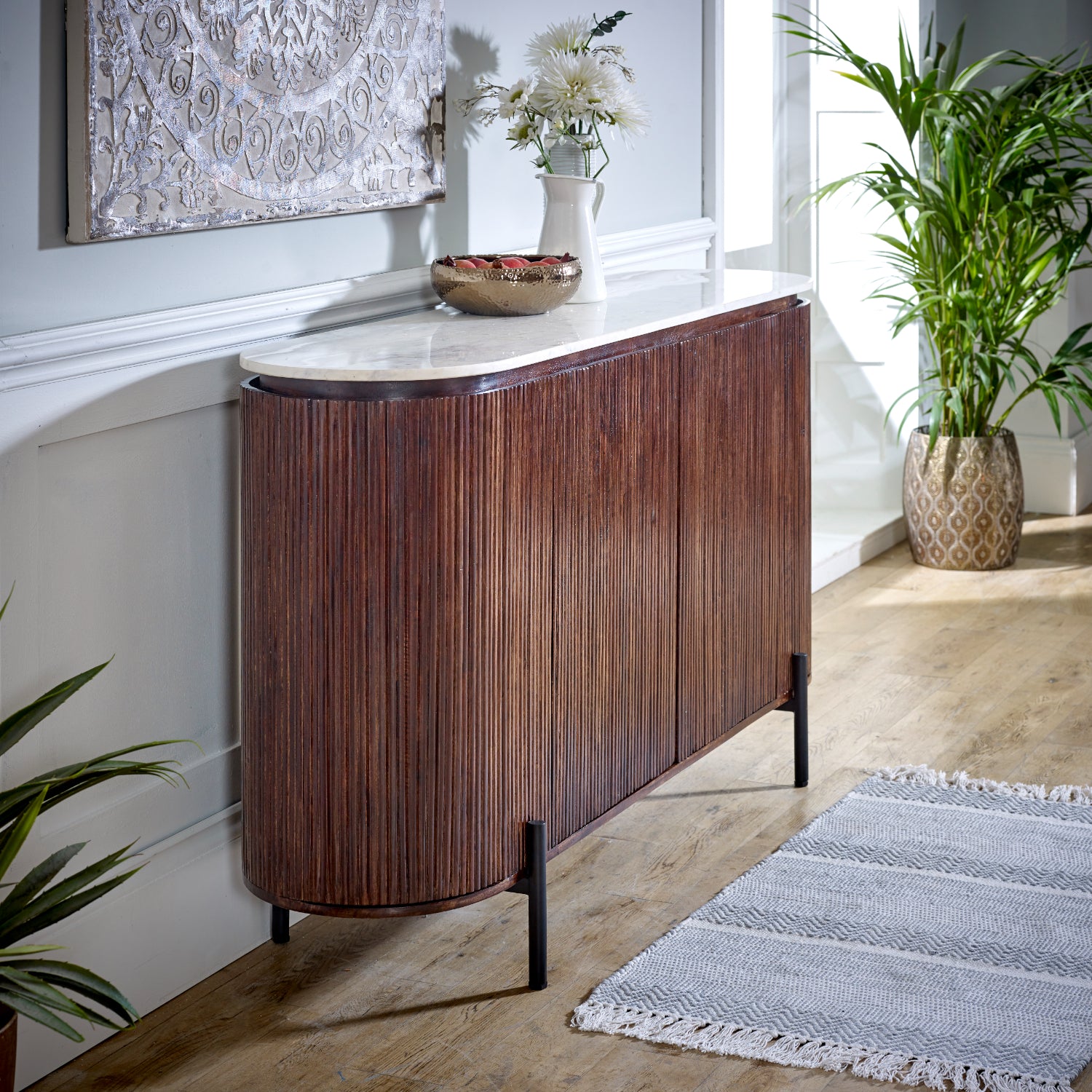 Melora Brown Mango Wood & White Marble Sideboard