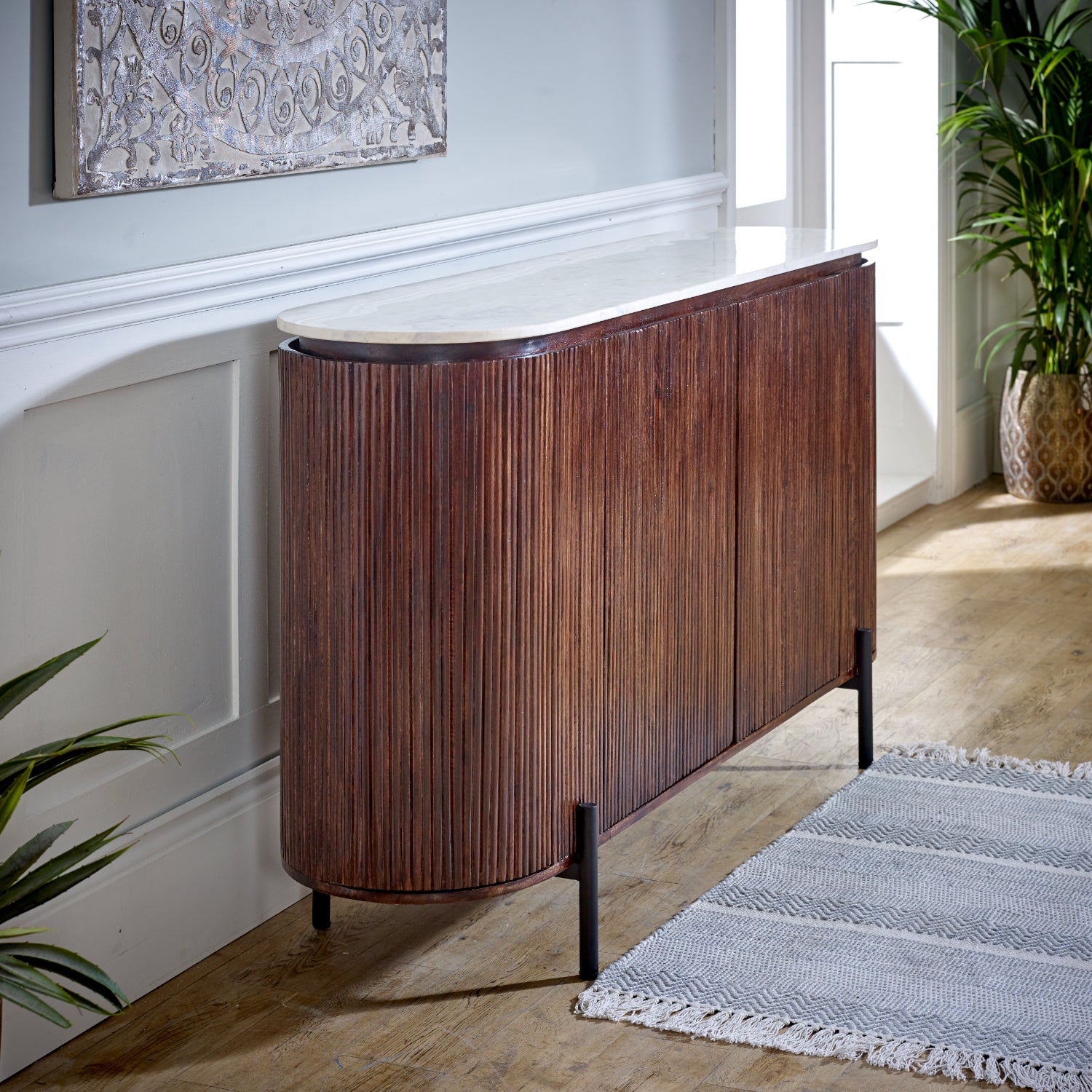 Melora Brown Mango Wood & White Marble Sideboard