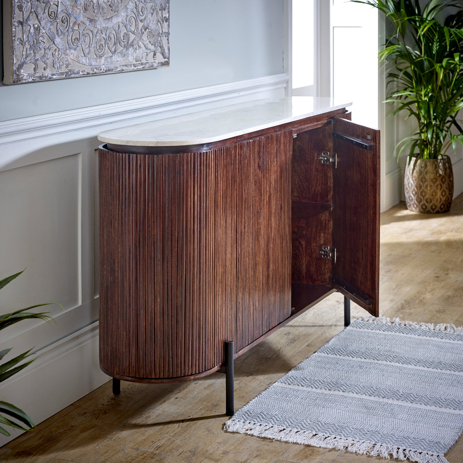 Melora Brown Mango Wood & White Marble Sideboard