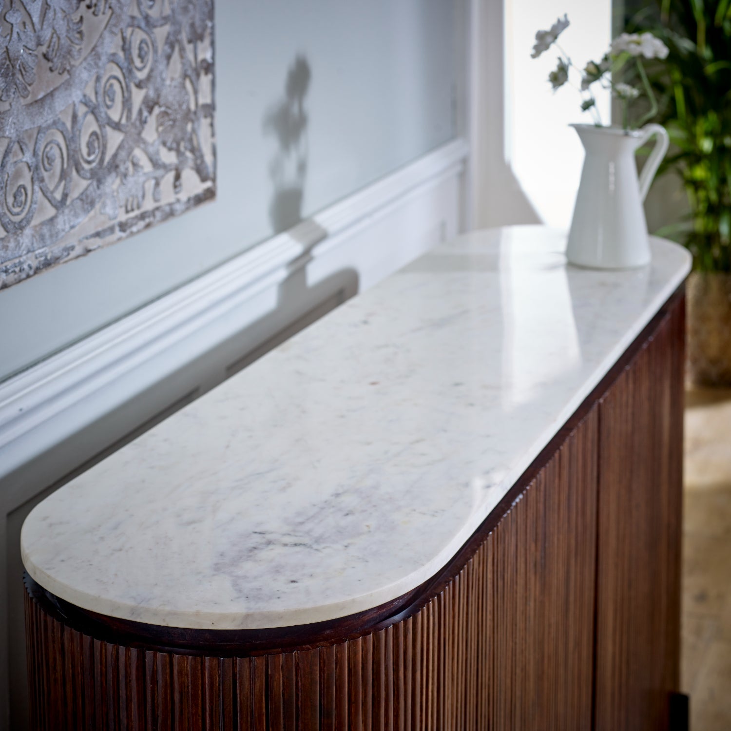 Melora Brown Mango Wood & White Marble Sideboard