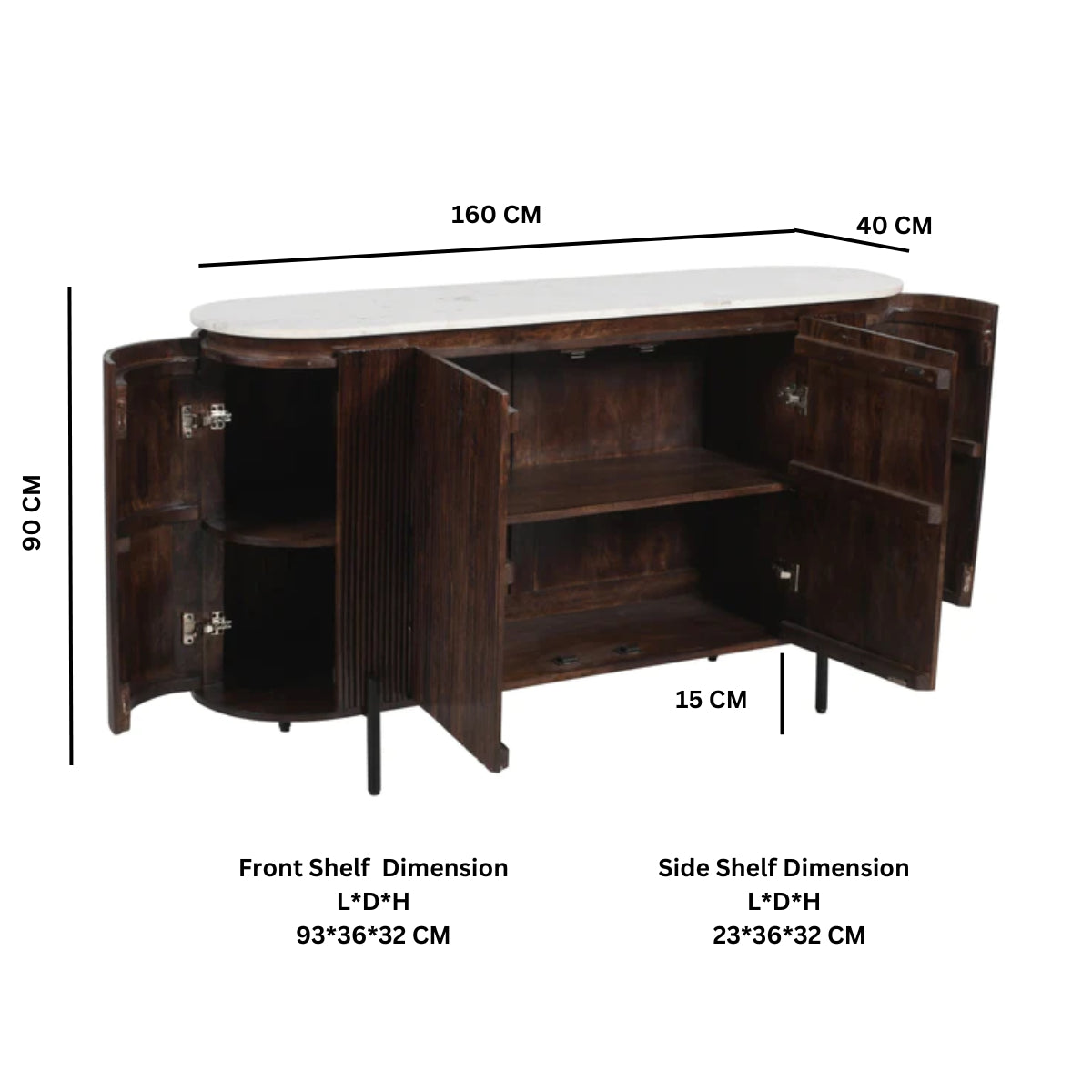 Melora Brown Mango Wood & White Marble Sideboard