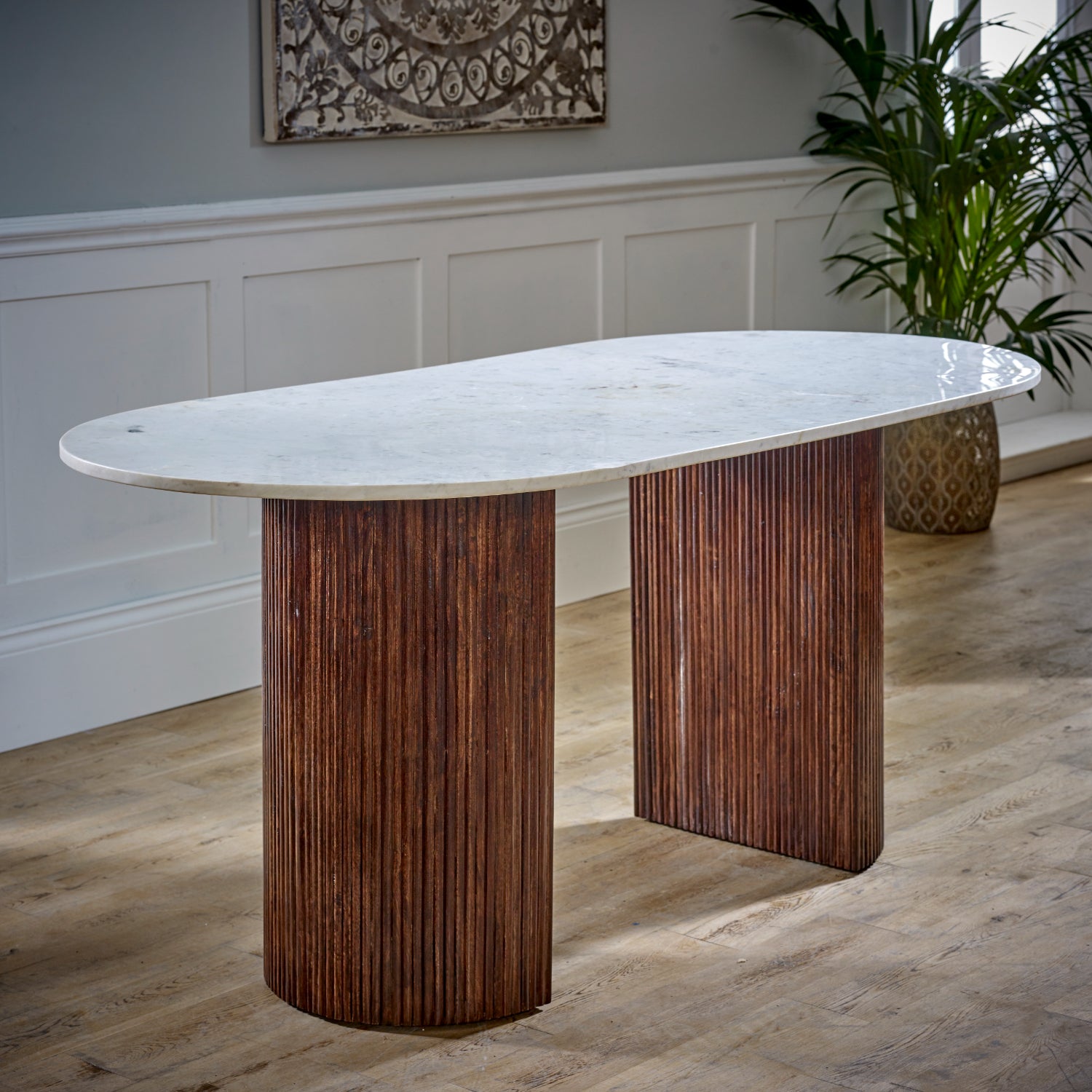 Melora Brown Mango Wood & White Marble Dining Table 170cm