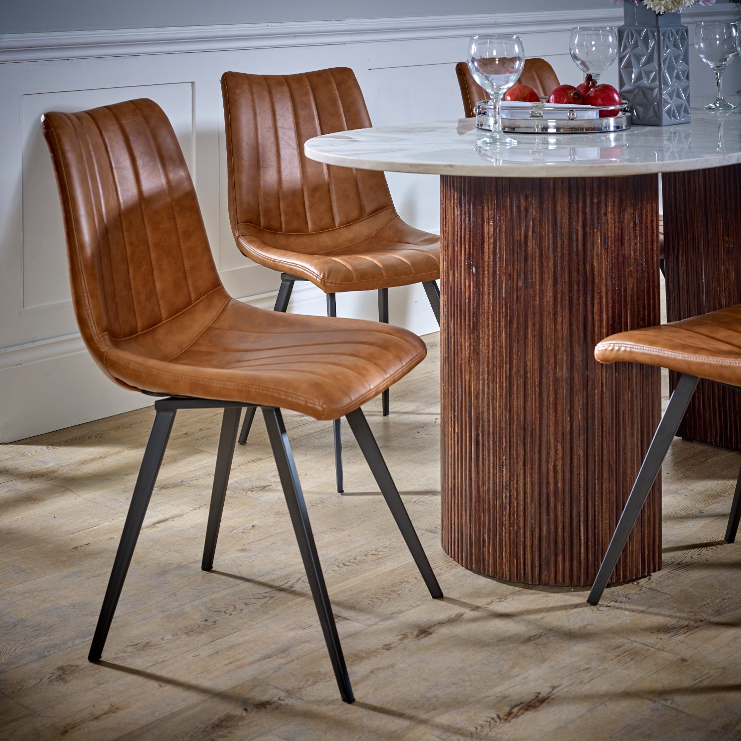 Melora Brown Mango Wood & White Marble Dining Table 170cm