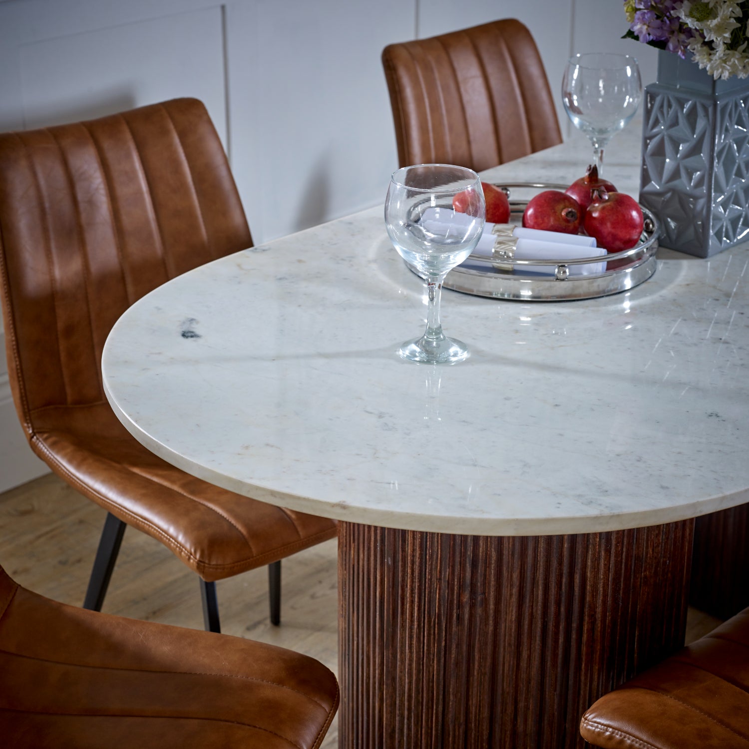 Melora Brown Mango Wood & White Marble Dining Table 170cm