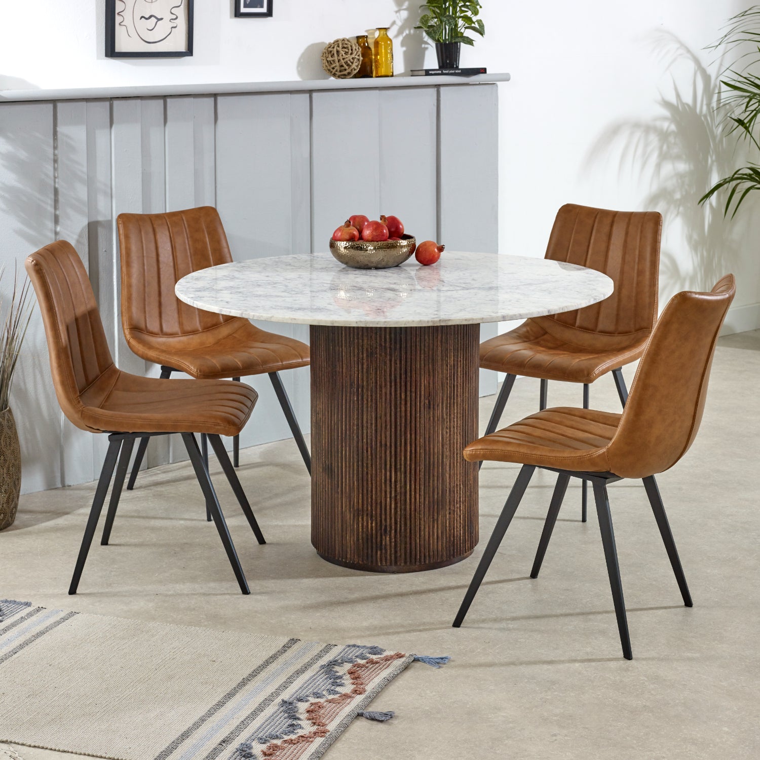 Melora Brown Mango Wood & White Marble Round Dining Table