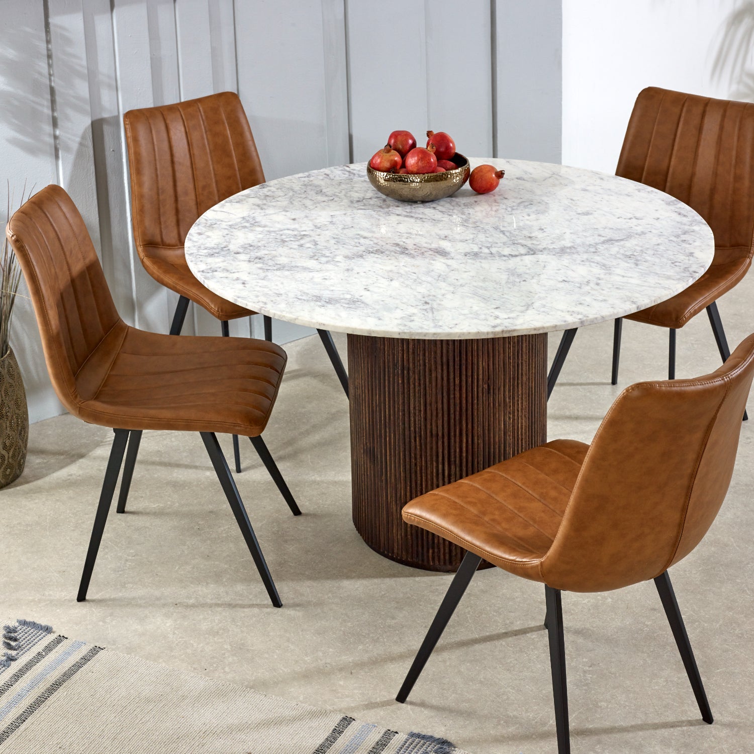 Melora Brown Mango Wood & White Marble Round Dining Table